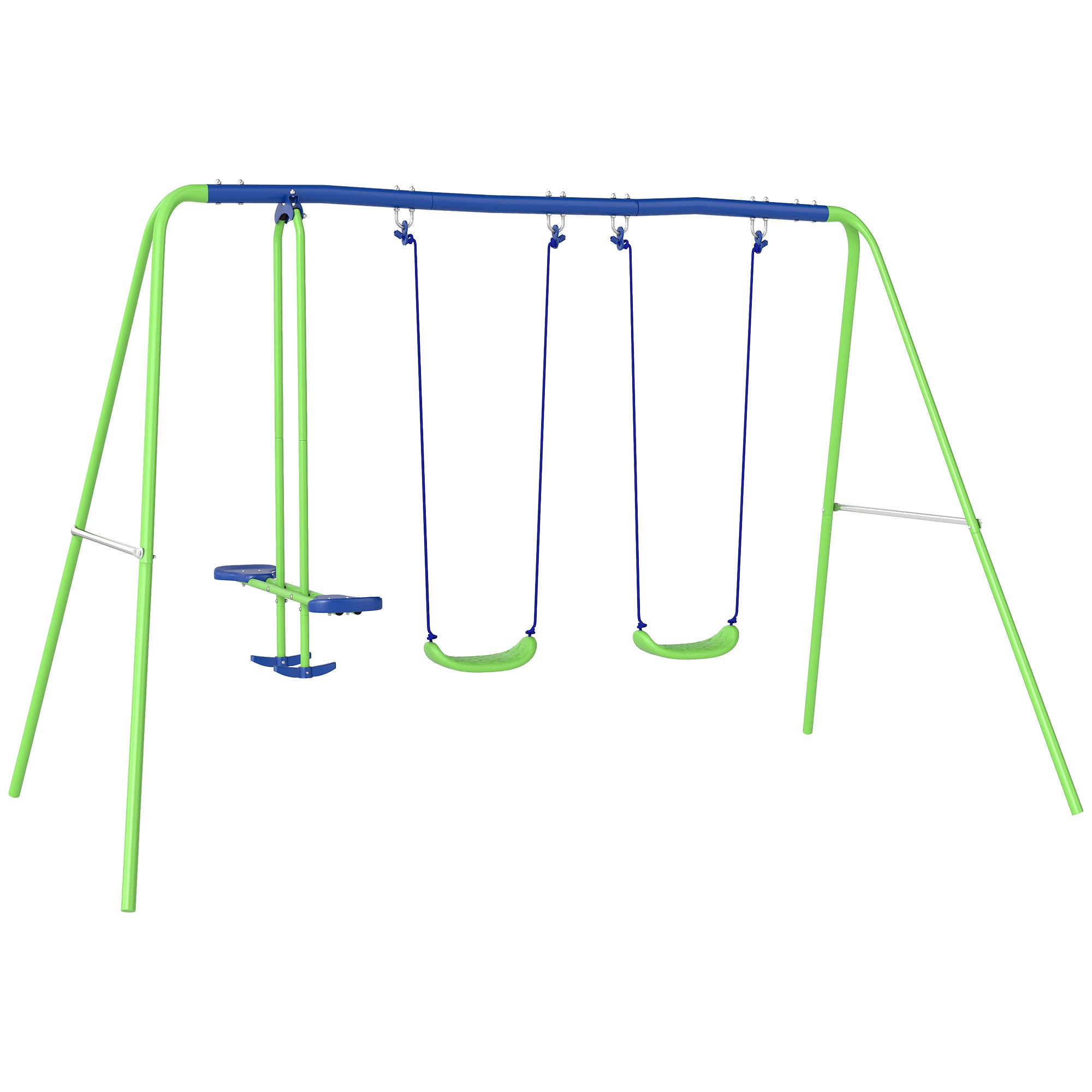 Outsunny Metal Garden Swing Set Height Adjustable Children Outdoor Backyard Play Set for Toddlers Over 3 Years Old, Green - North Peak Garden Furniture