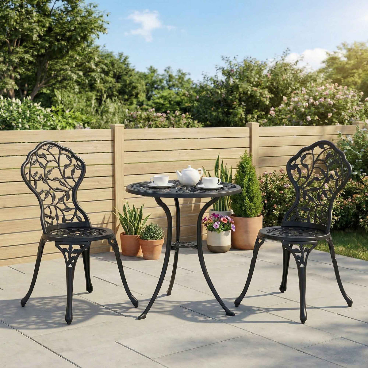 Outsunny 3 Pcs Aluminium Bistro Set Garden Furniture Dining Table Chairs Antique Outdoor Seat Patio Seater Black