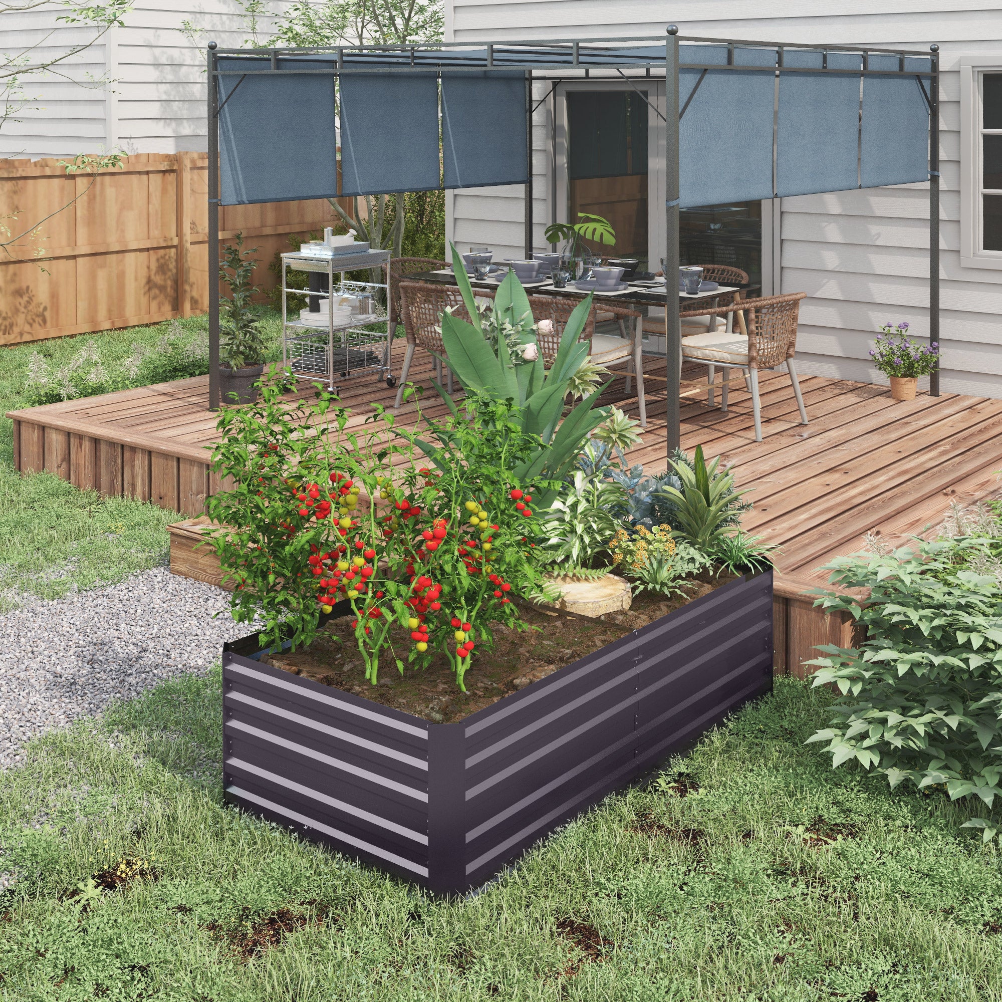 Outsunny Raised Beds for Garden, Galvanised Steel Outdoor Planters with Multi-reinforced Rods, 180 x 90 x 59 cm, Dark Grey - North Peak Garden Furniture