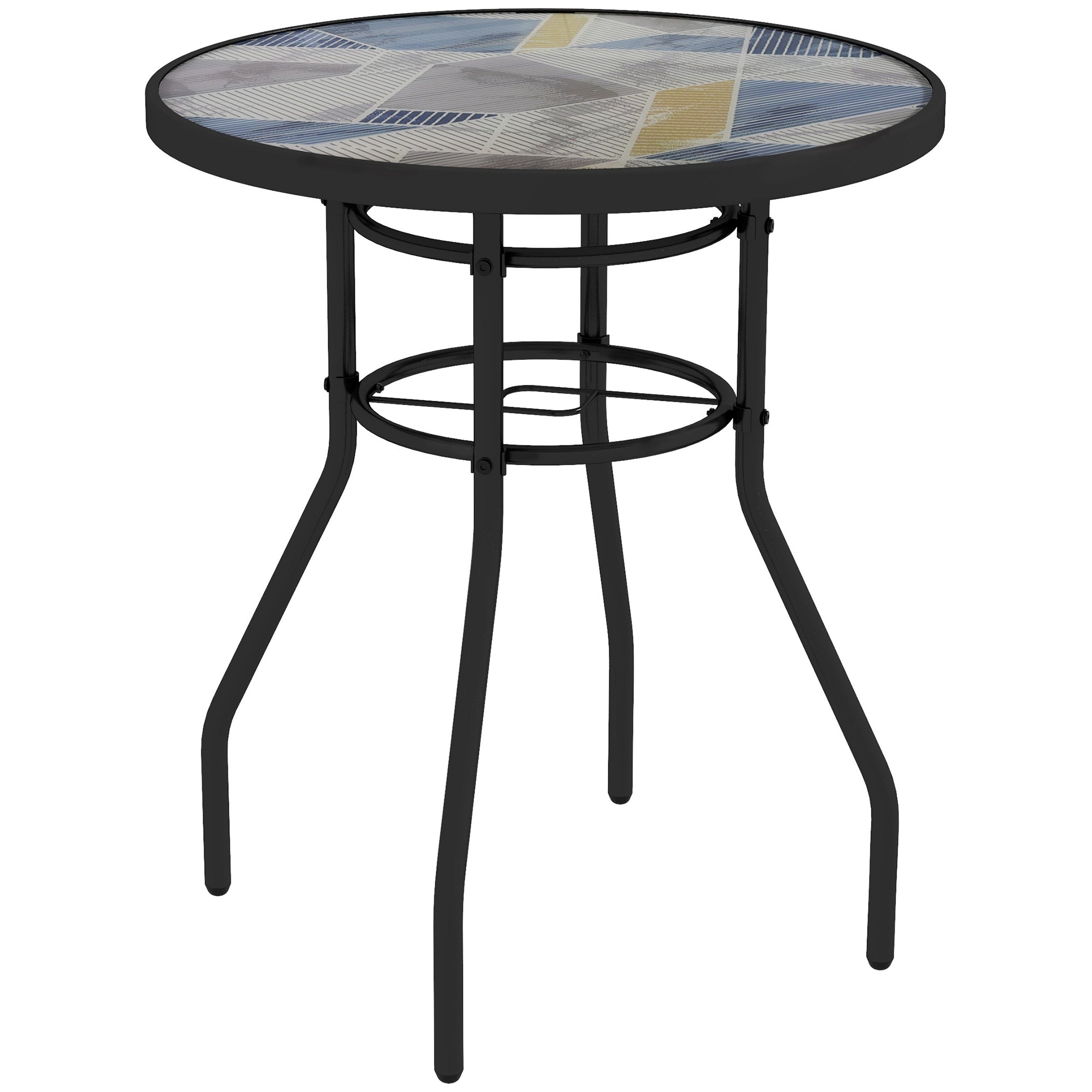Outsunny Φ60 Garden Table, with Glass Printed Tabletop - Multicolour - North Peak Garden Furniture