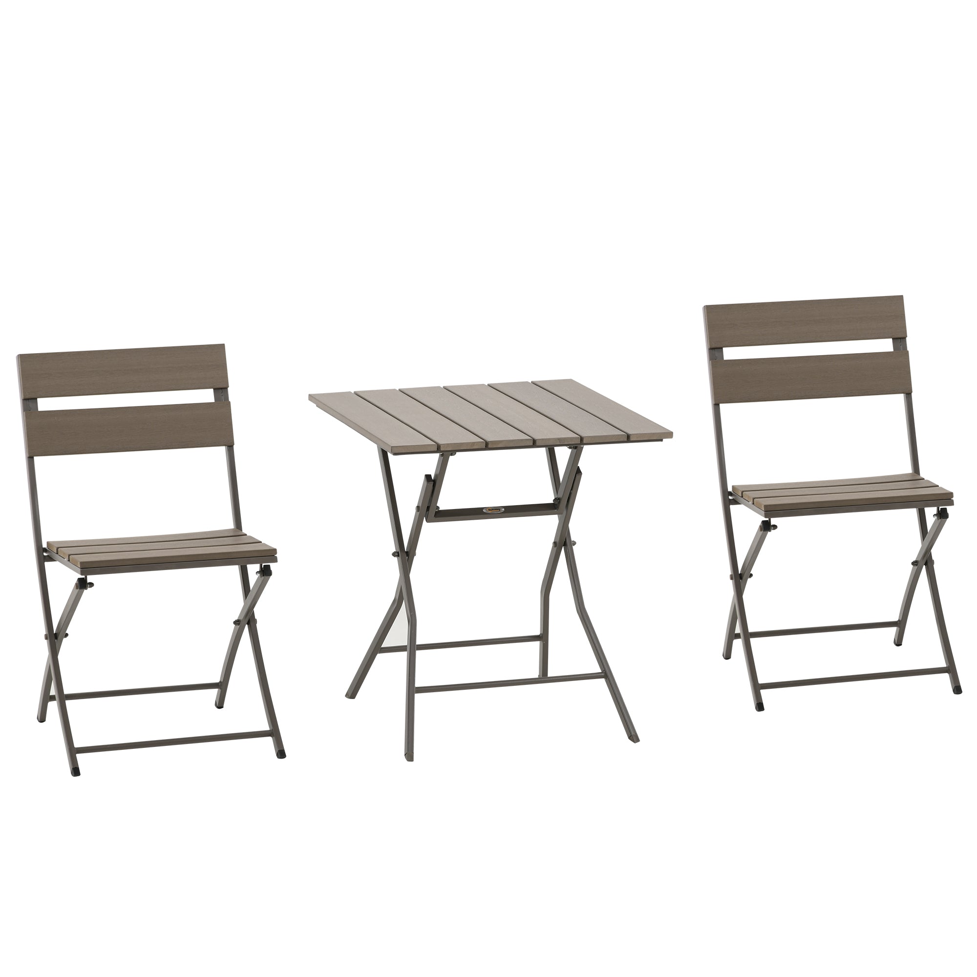 Outsunny 3 Piece Foldable Garden Bistro Set Patio Furniture Set with Table and 2 Chairs for Conservatory Balcony Terrace, Grey - North Peak Garden Furniture