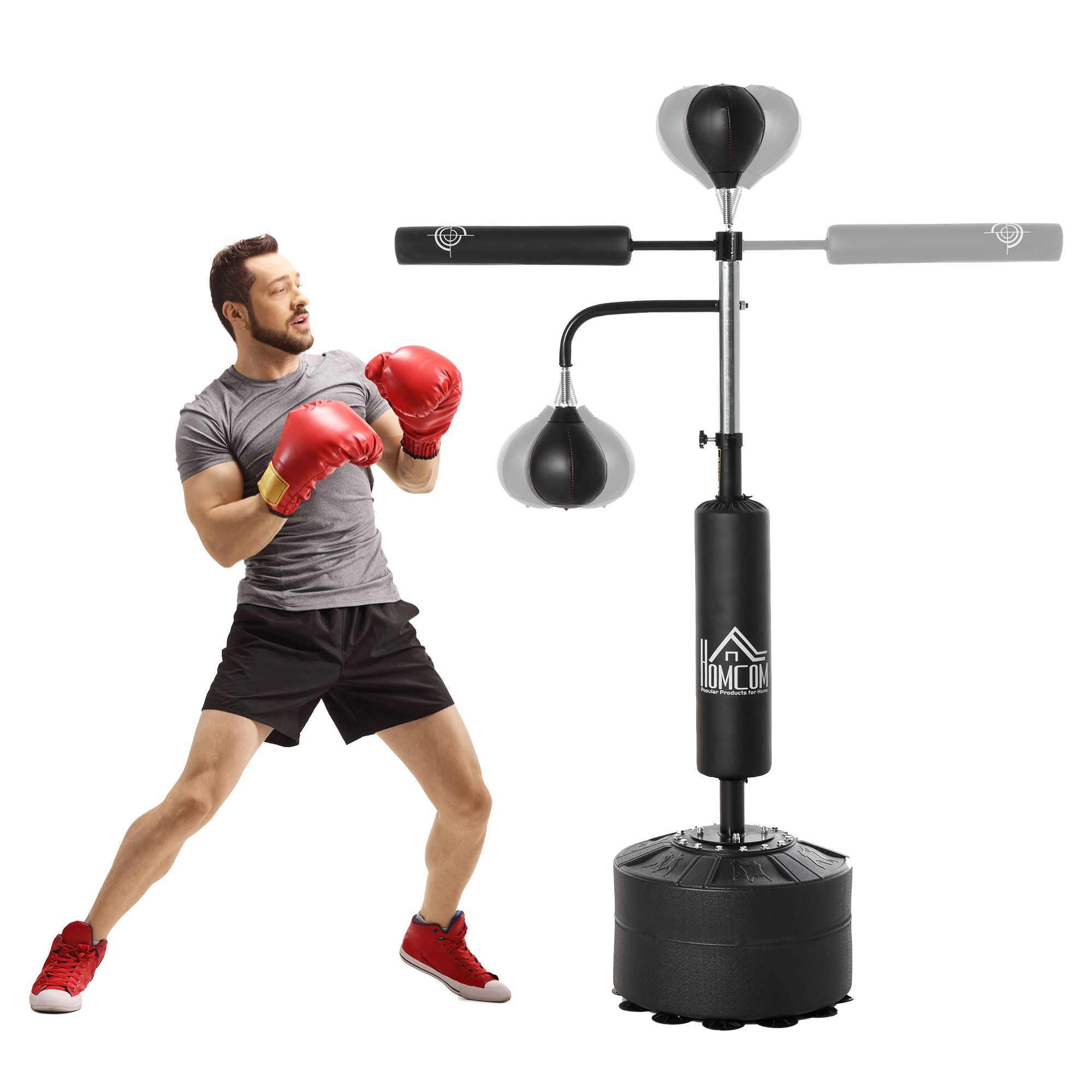 HOMCOM 3-in-1 Boxing Punching Bag, Freestanding with 2 Speed Bals, 360° Reflex Bar, 160-230cm Adjustable Height, Black - North Peak Garden Furniture