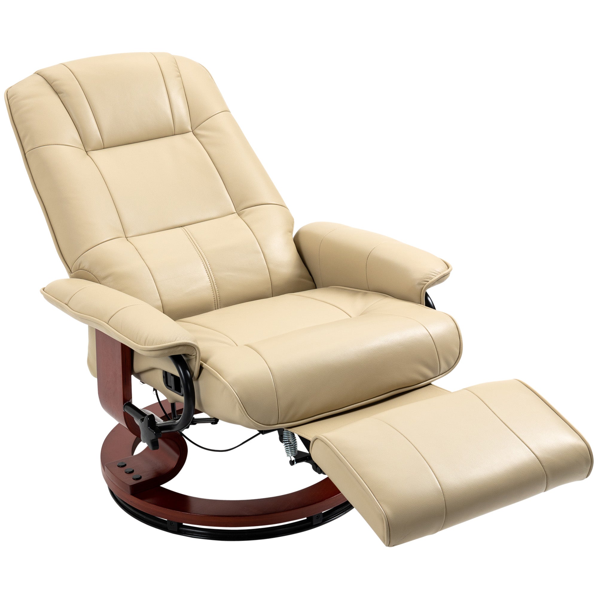 HOMCOM Faux Leather Armchair, with 145° Reclining Back and Footrest - Cream - North Peak Garden Furniture