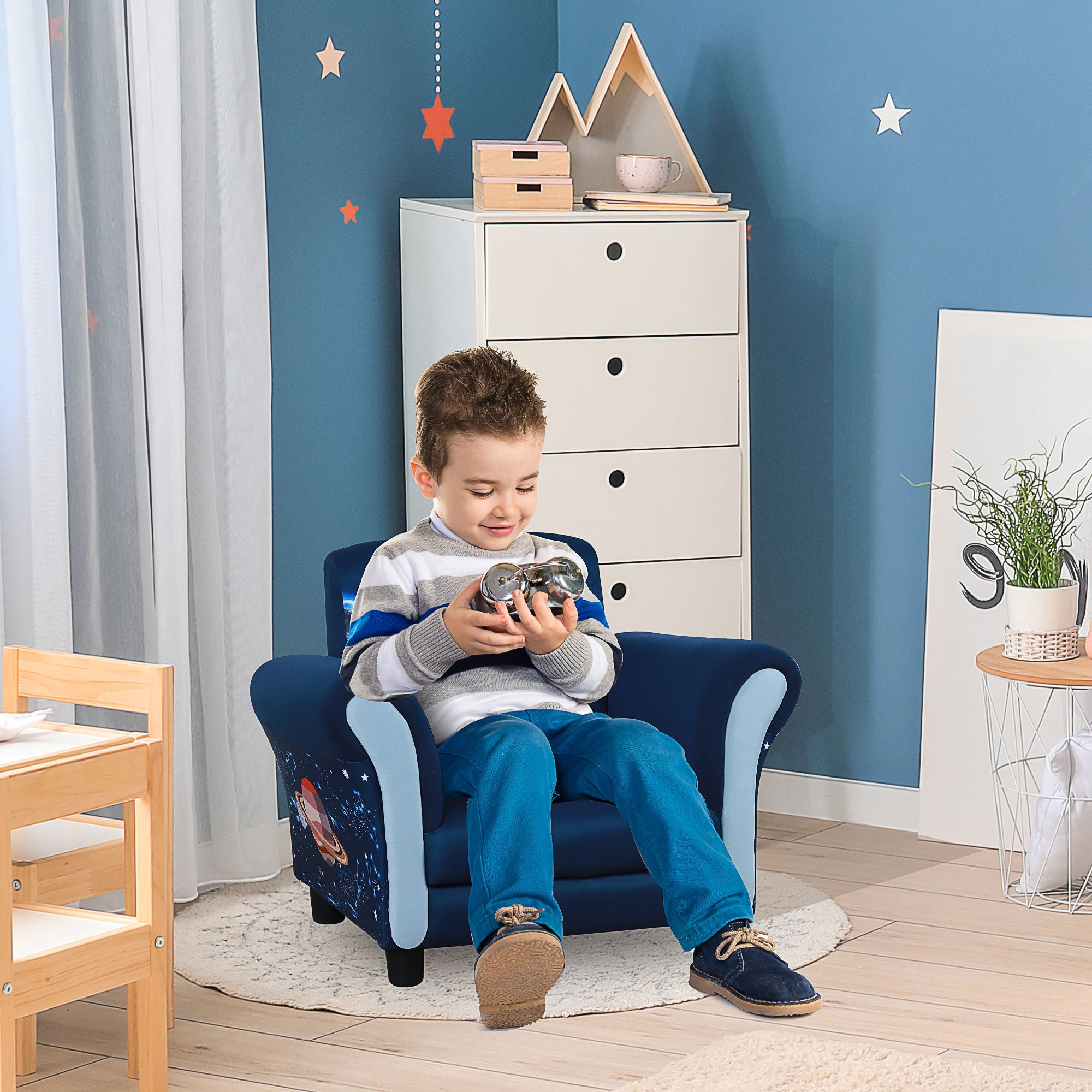 HOMCOM Child Armchair Kids Mini Sofa Chair with Armrest, 59.5 x 43 x 46.5cm, Blue - North Peak Garden Furniture