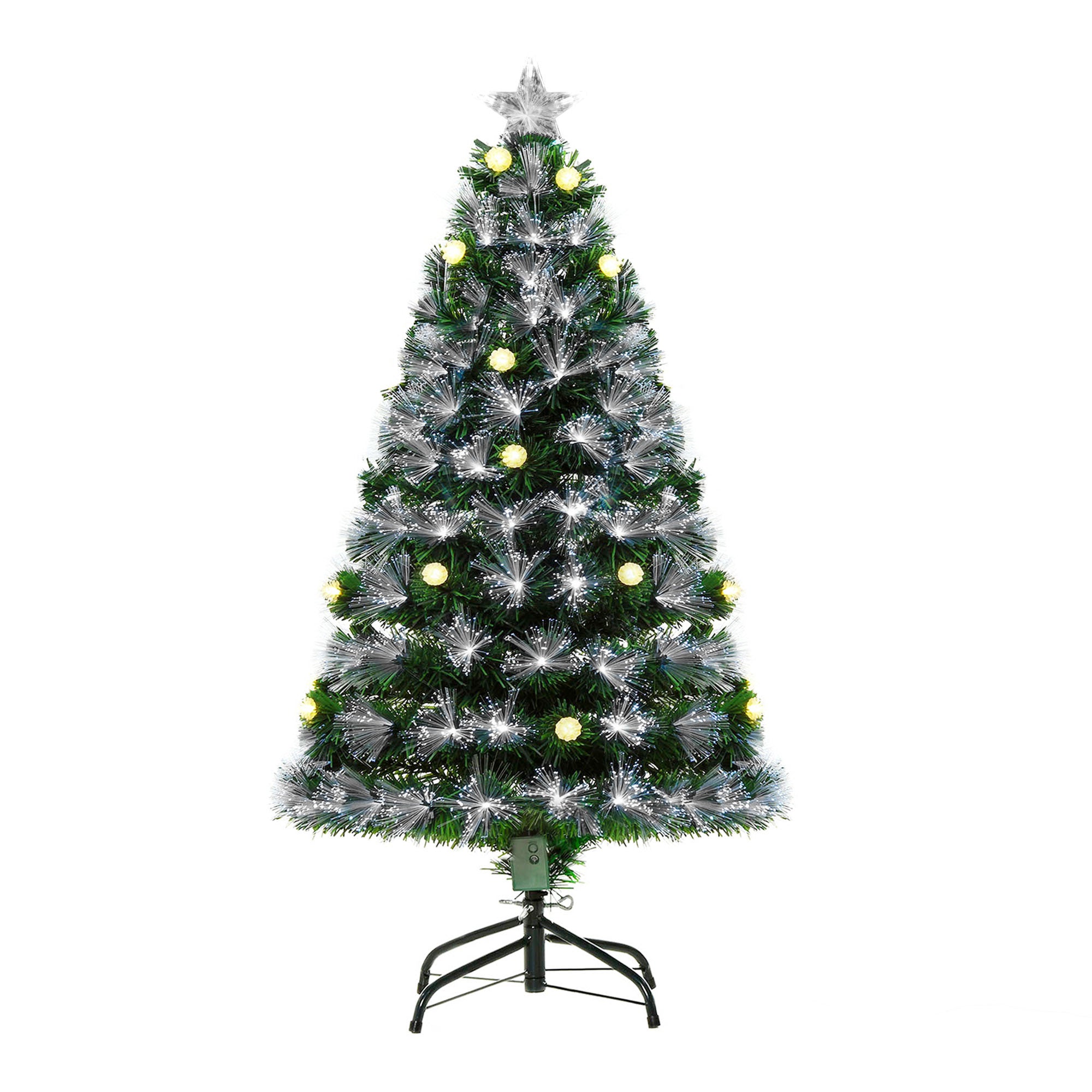 HOMCOM 4ft White Light Artificial Christmas Tree w/ 130 LEDs Star Topper Tri-Base Full Bodied Seasonal Decoration Pre-Lit Home - North Peak Garden Furniture