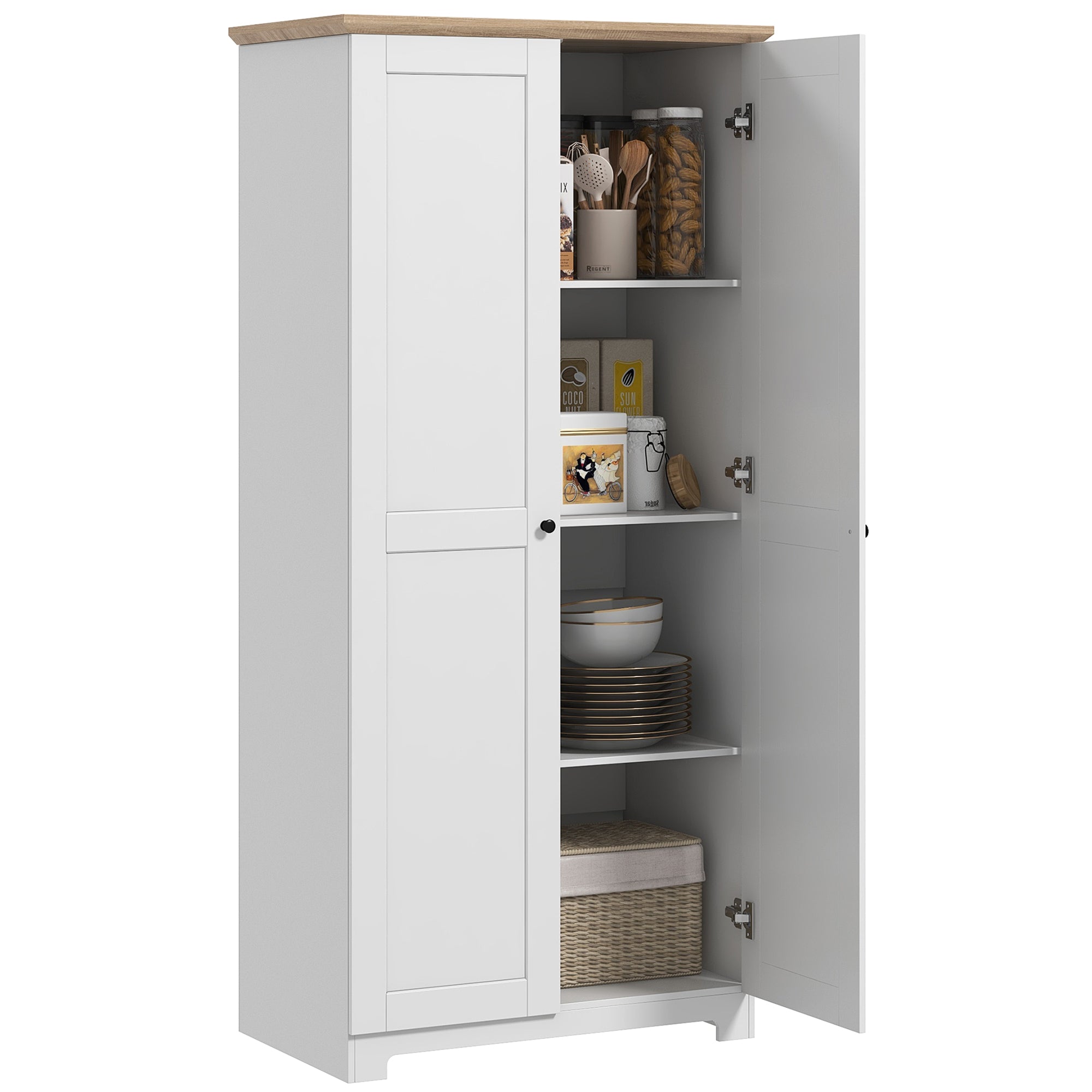 HOMCOM 172cm Kitchen Cupboard, Freestanding Storage Cabinet with Doors and Shelves, Modern 2-Door Kitchen Pantry Cupboard for Dining Room, White - North Peak Garden Furniture