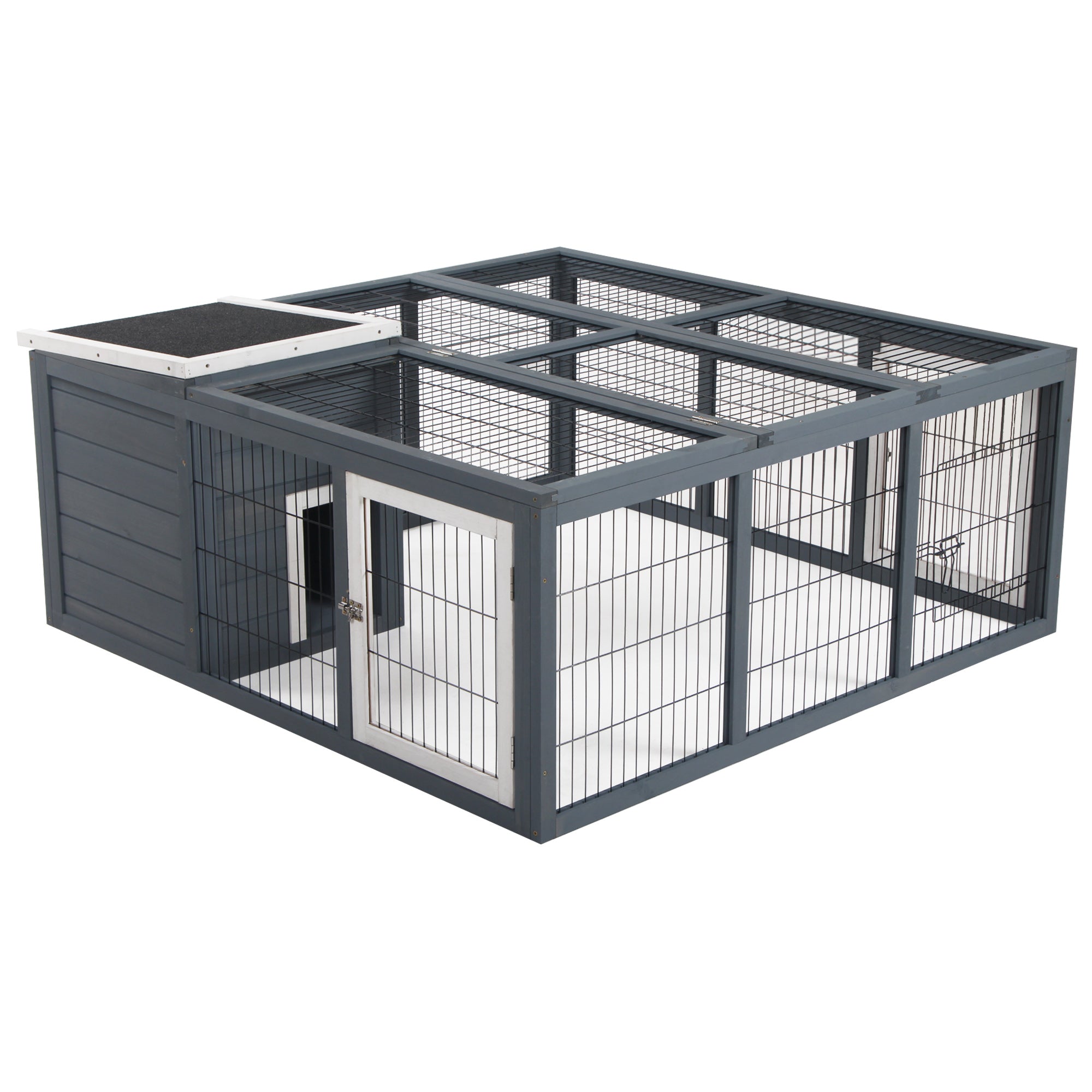 PawHut Rabbit Hutch Outdoor, Guinea Pig House, Bunny Run Cage with Openable Top for 1-2 Rabbits, 123 x 120 x 52cm, Grey - North Peak Garden Furniture