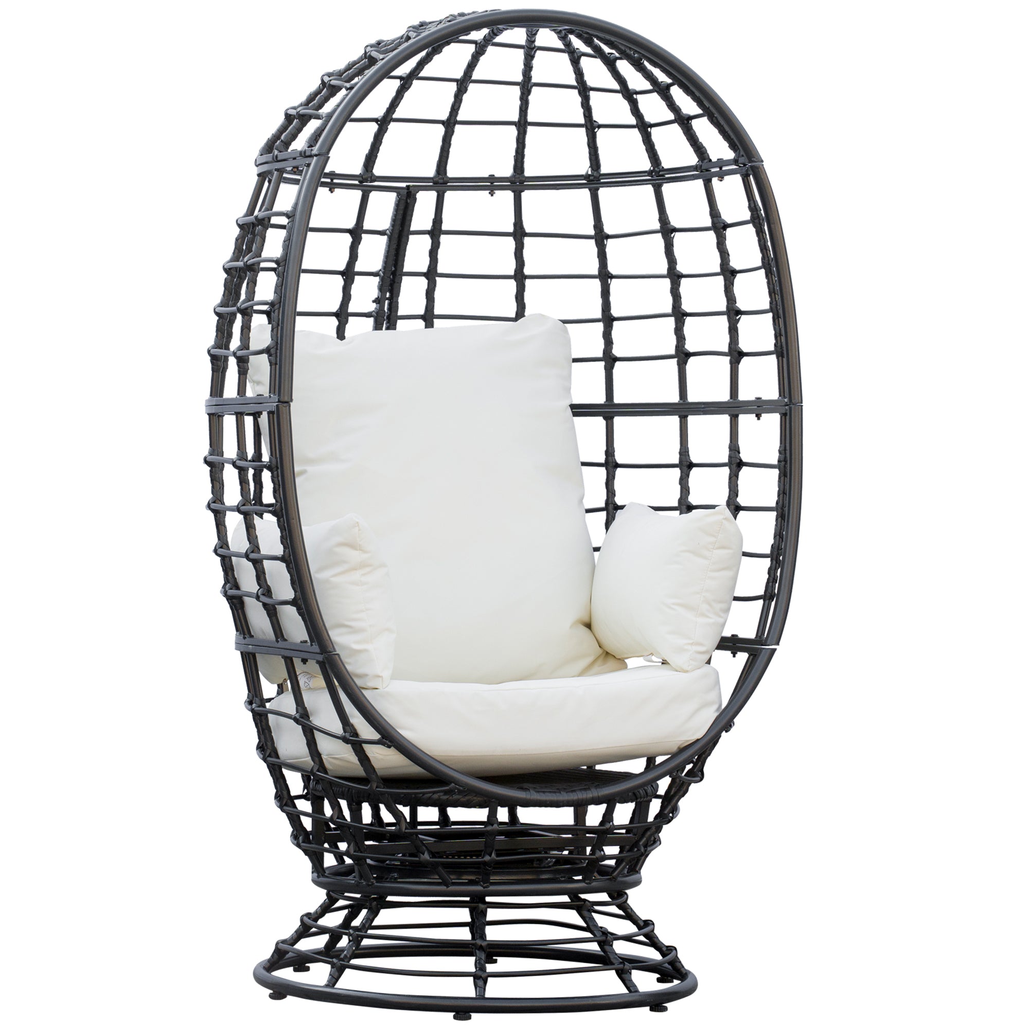 Outsunny Swivel Egg Chair, Rattan Outdoor Chair with Cushion and Pillow for Balcony, Garden, Patio, Black - North Peak Garden Furniture