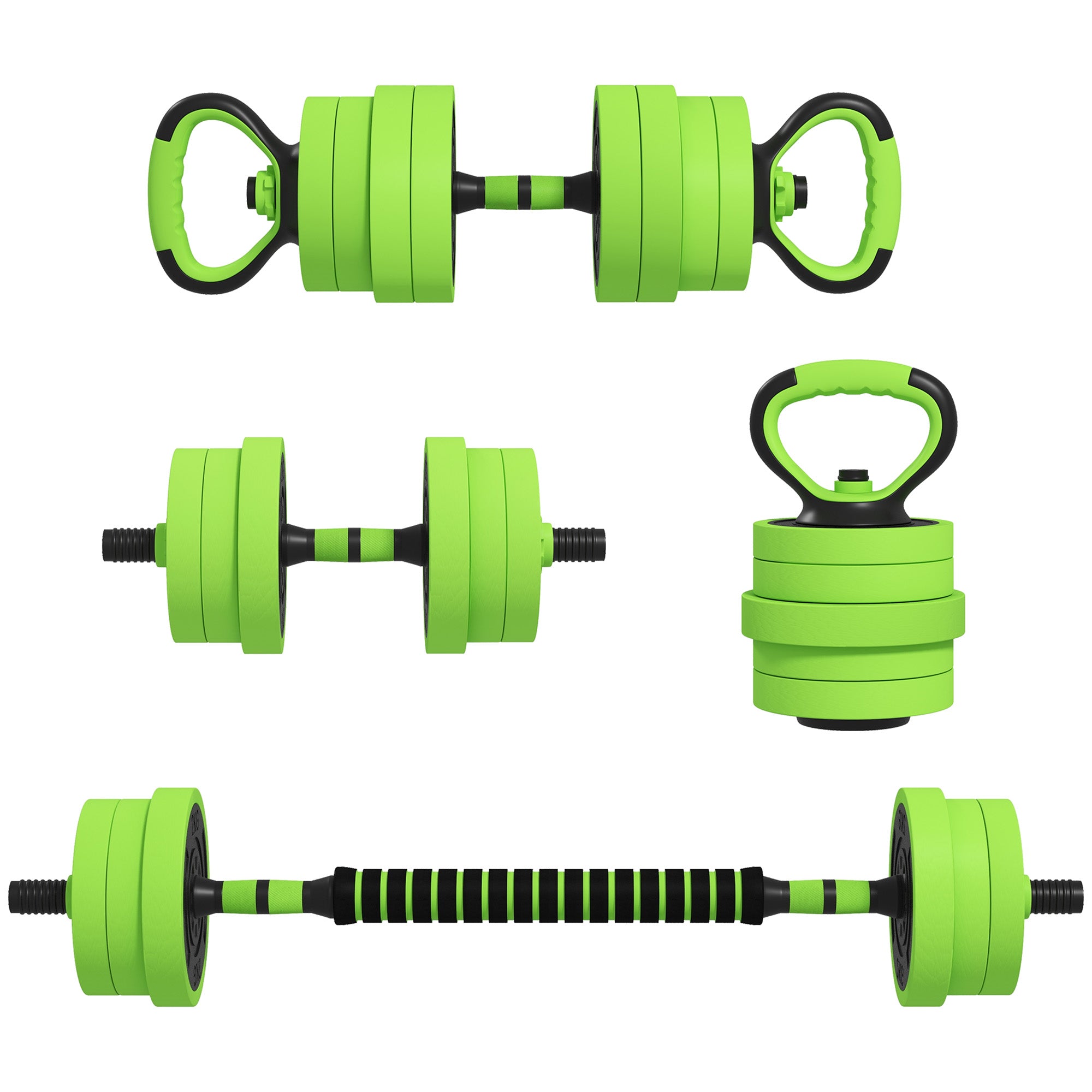 SPORTNOW 40kg Four-In-One Adjustable Weight Dumbbells Set, Barbell, Kettlebell, Push Up Stand - Green - North Peak Garden Furniture
