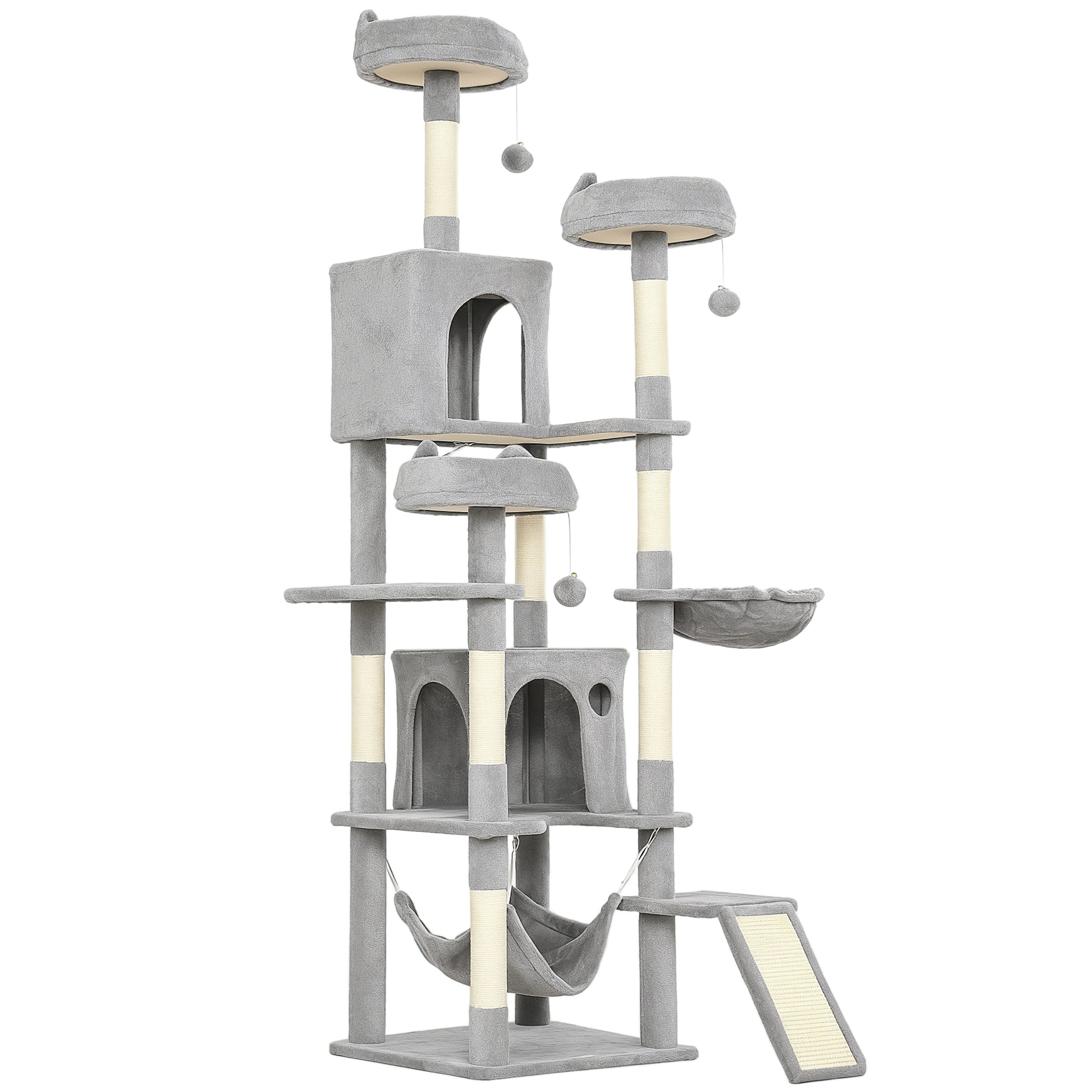 PawHut Cat Tree, 192 cm Large Multi-Level Cat Tower for Indoor Kittens with 8 Scratching Posts, 3 Plush Beds, 2 Hammocks
