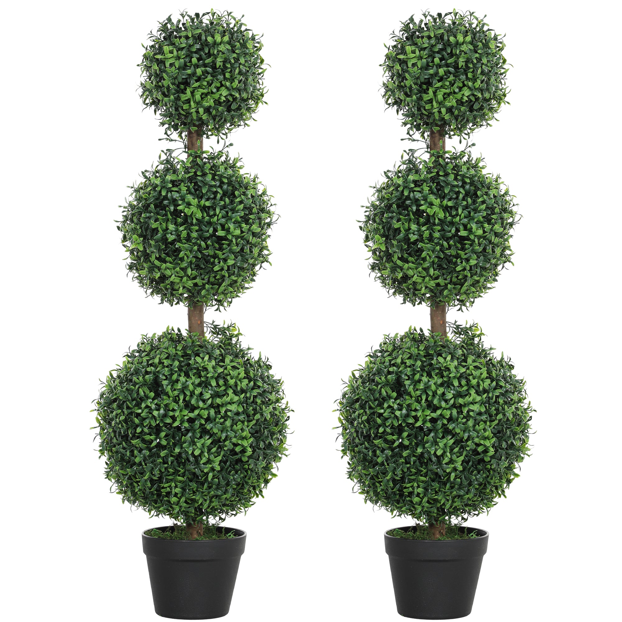 HOMCOM Set of 2 Decorative Artificial Plants, Topiary Ball-shaped Boxwood Trees in Pot, Fake Plants for Home Indoor outdoor Decor, 100cm, Green - North Peak Garden Furniture