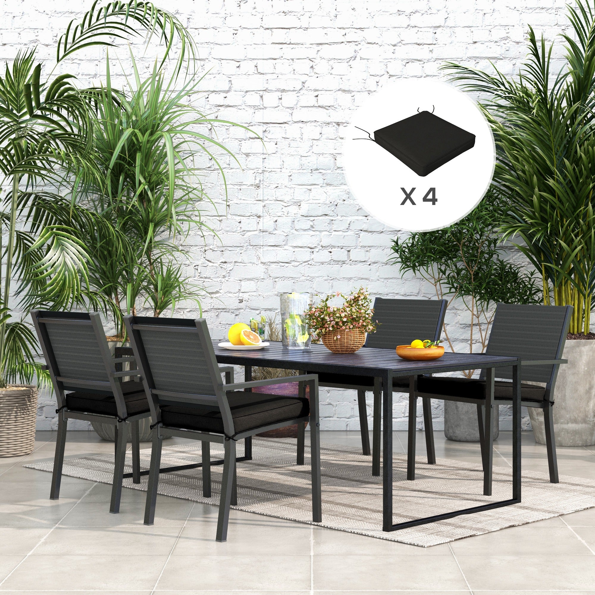 Outsunny 4-Piece Seat Cushions Pillow Replacement, Patio Chair Cushions Set with Ties for Indoor Outdoor, Black - North Peak Garden Furniture