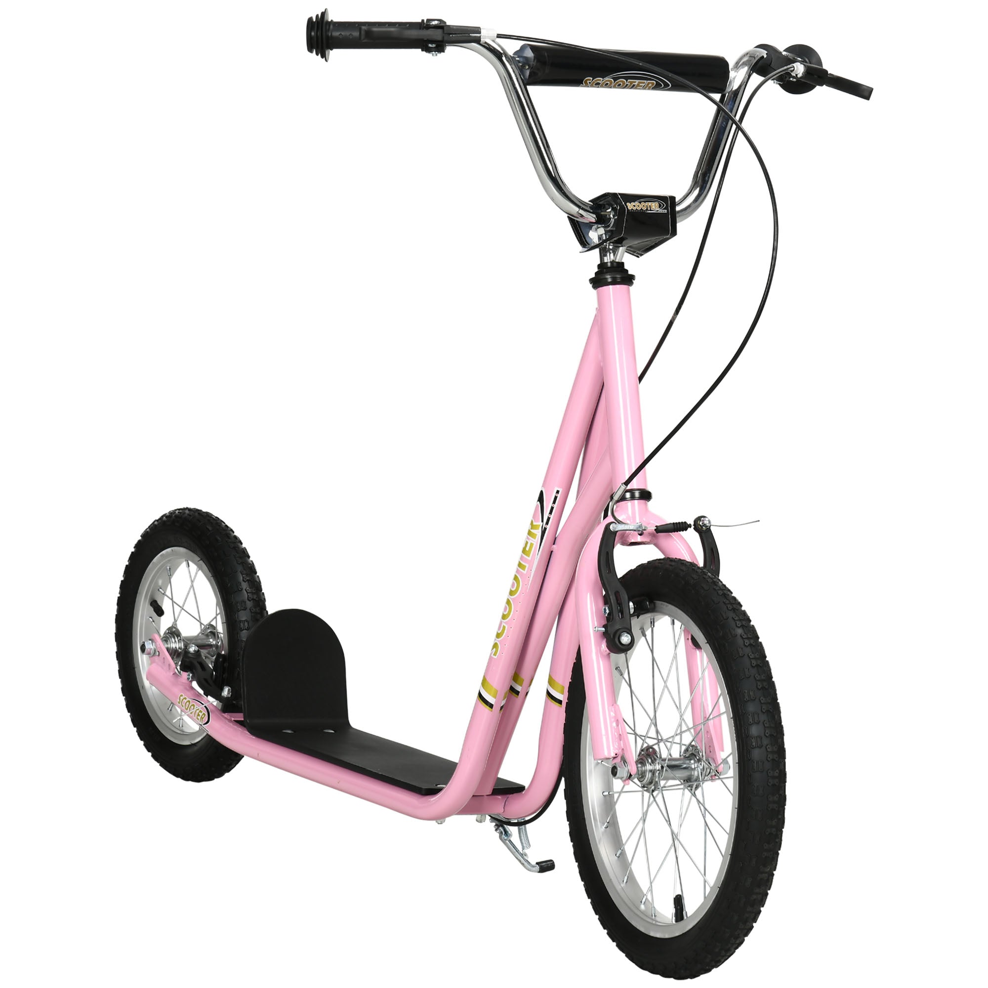 HOMCOM Teen Stunt Scooter Push Kick Scooters for Kids with Rubber Wheels Adjustable Handlebar Front Rear Dual Brakes Kickstand, for 5+ Years, Pink