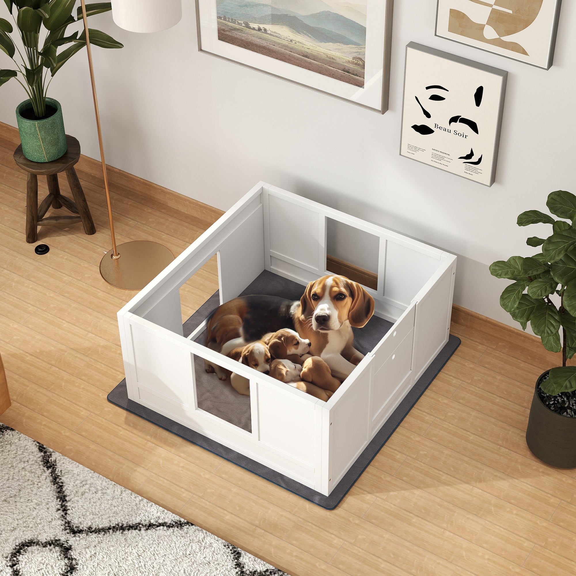 PawHut Whelping Box for Dogs with Whelping Pad, Adjustable Entrance, Non-slip Foot Pads, for Medium Dogs, 100 x 96cm - North Peak Garden Furniture