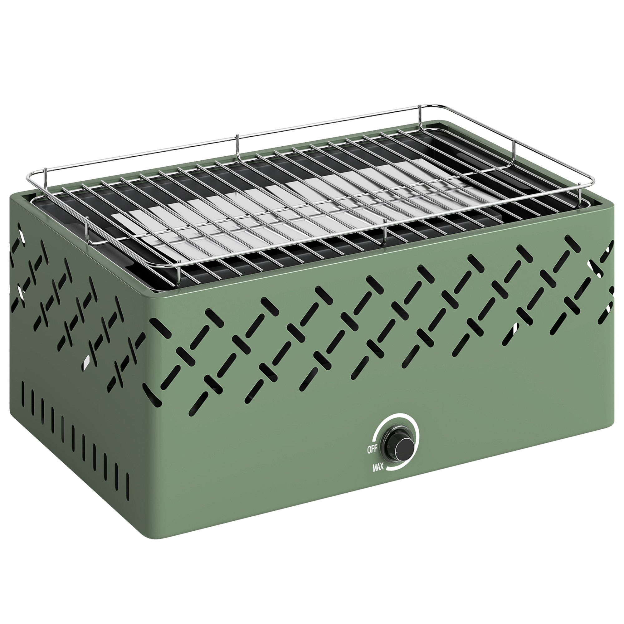 Outsunny Portable Charcoal BBQ Grill, Battery Powered Barbecue Grill with Built-in Fan for Camping Picnic, Light Green