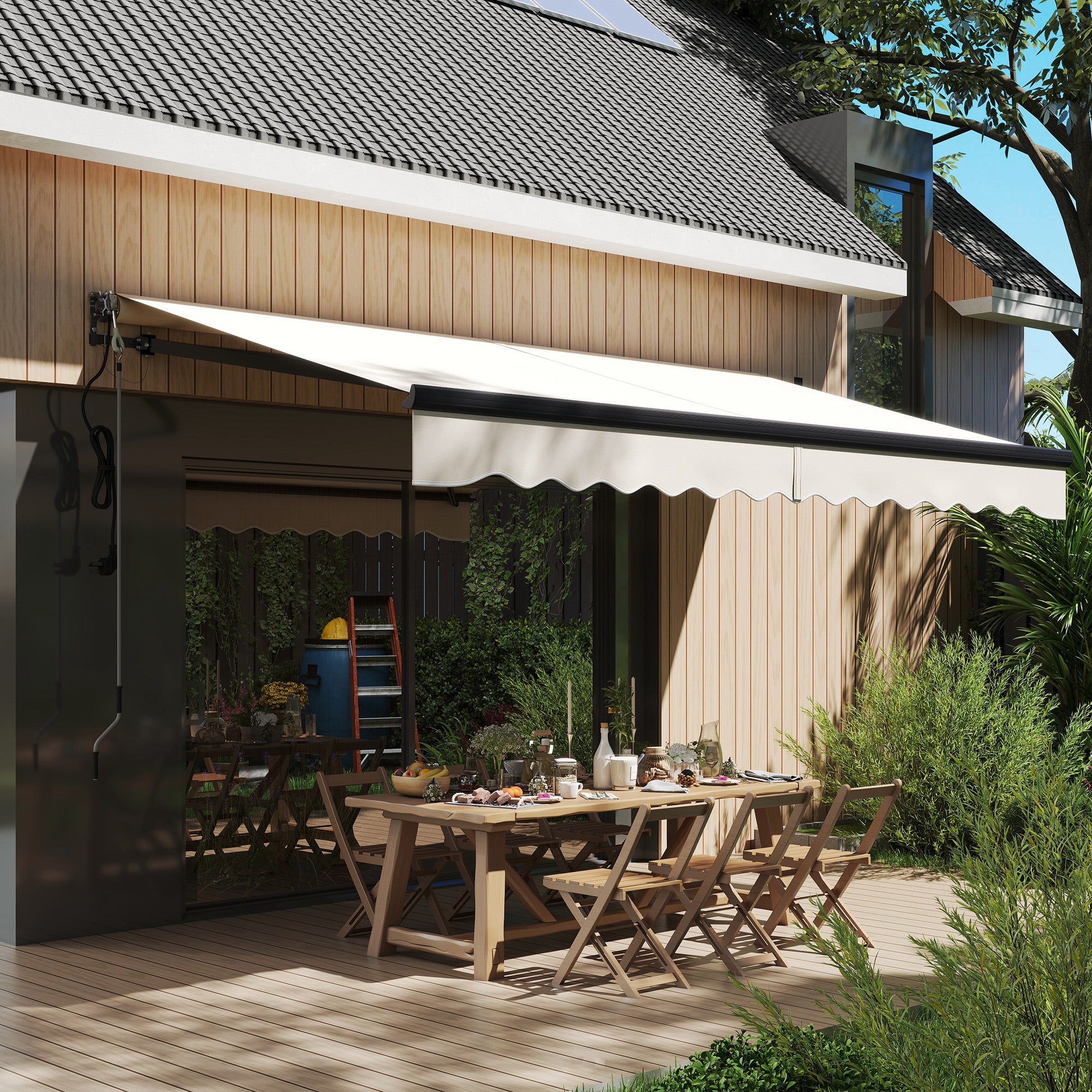 Outsunny 3.5 x 3m Electric/Manual Awning, with Remote - Beige - North Peak Garden Furniture