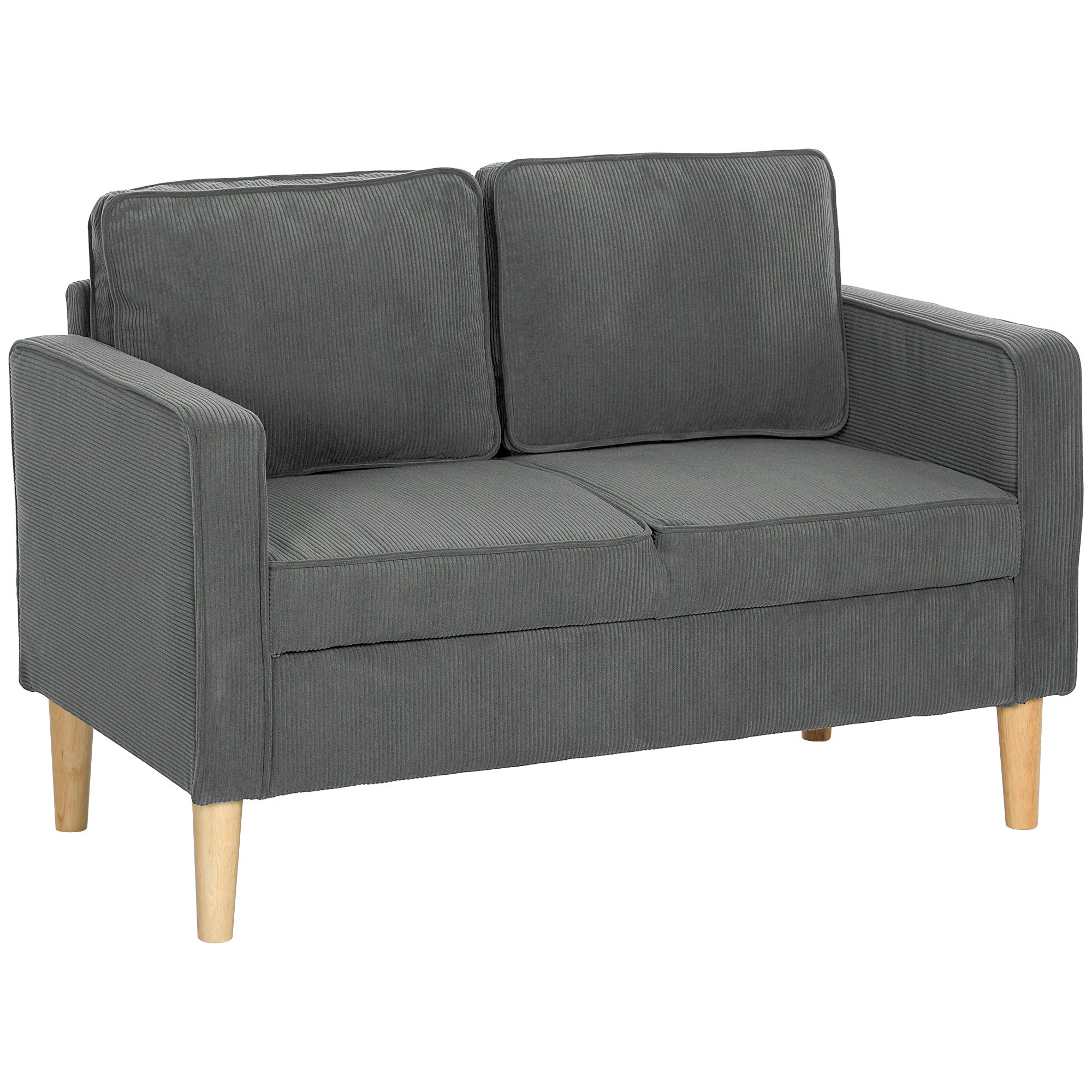 HOMCOM Small Two-Seater Corduroy Sofa - Grey - North Peak Garden Furniture