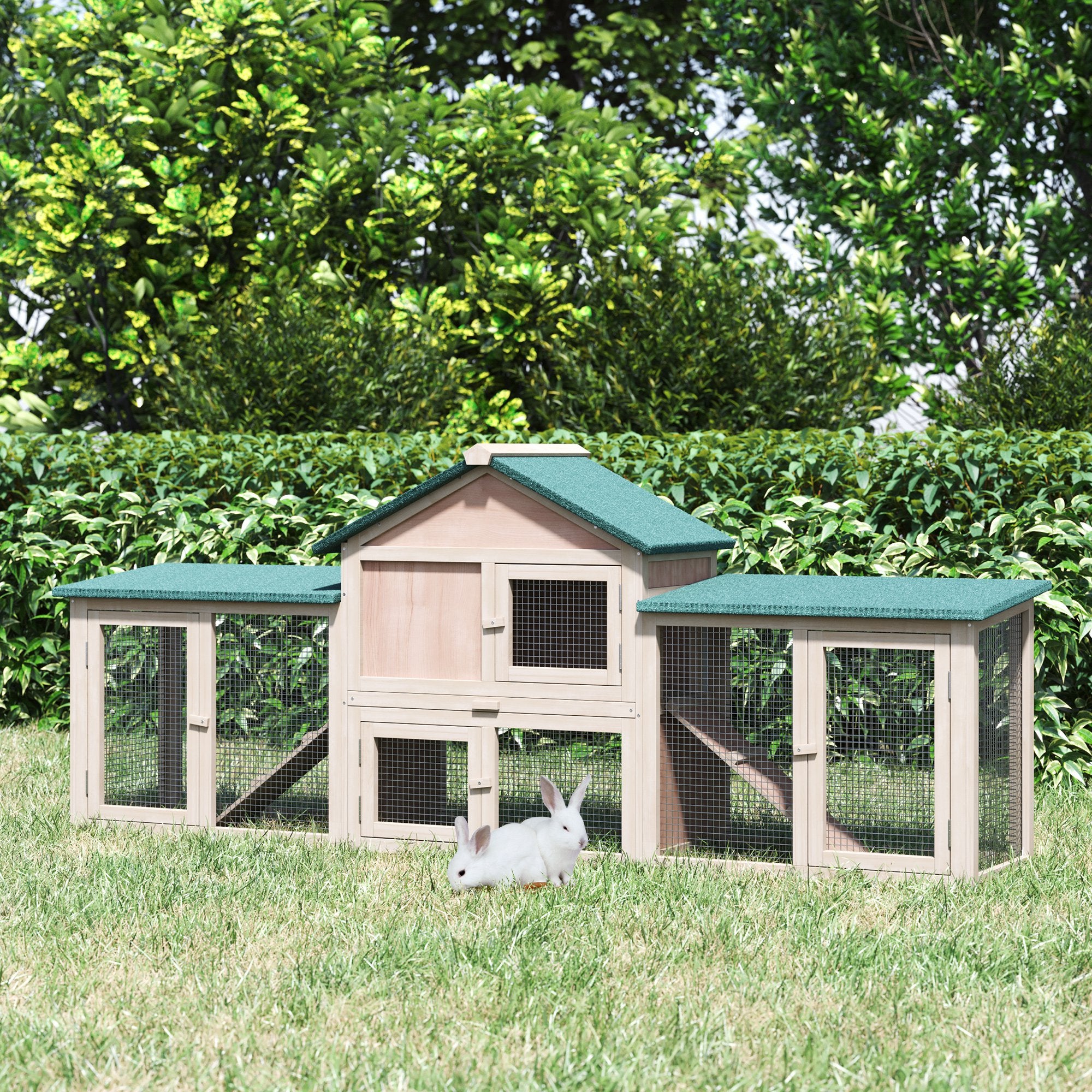 PawHut Guinea Pigs Hutches, 210Lx45.5Wx84.5H cm, Fir Wood-Natural Wood Colour - North Peak Garden Furniture