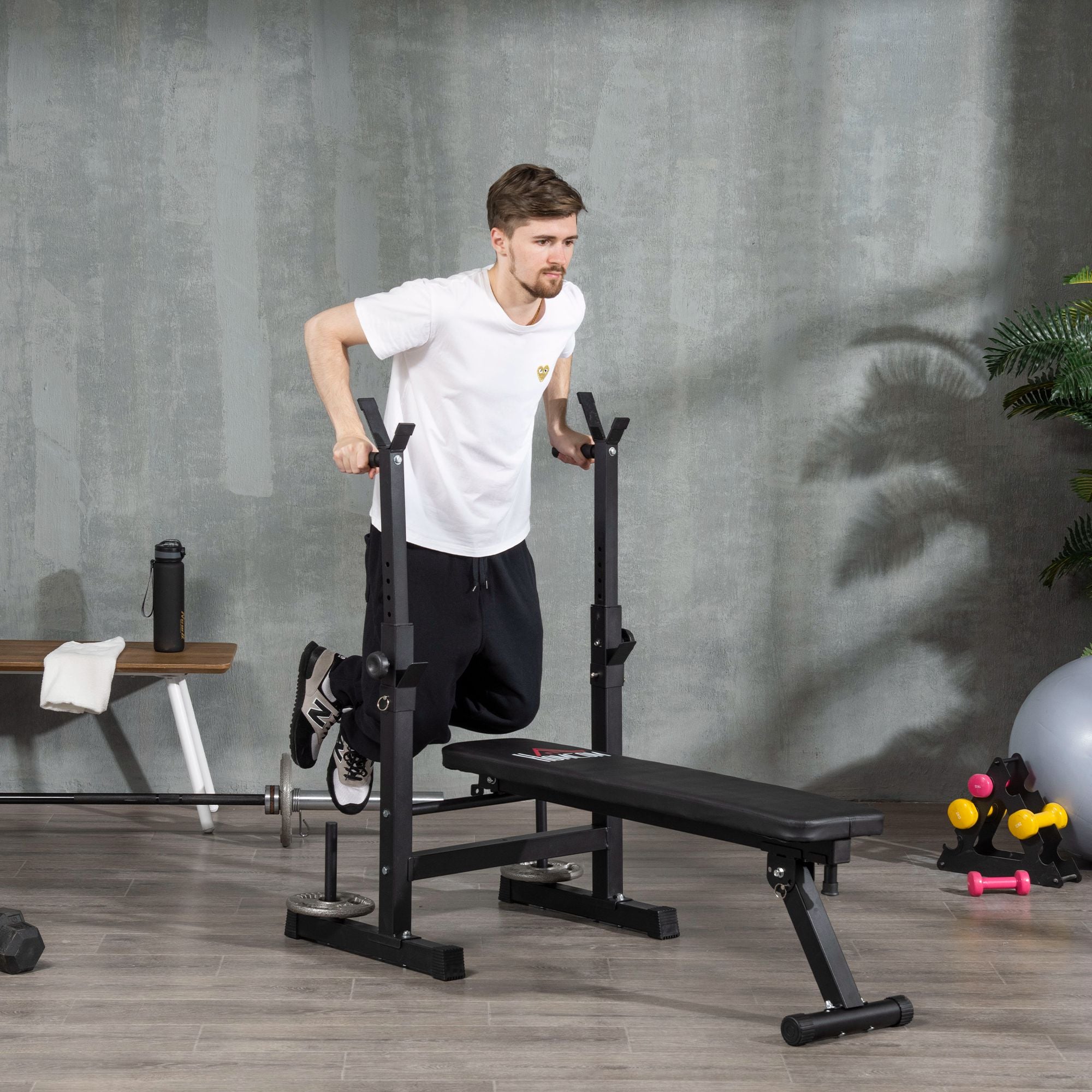 HOMCOM Adjustable Weight Bench Foldable Bench Press, with Barbell Rack, Black - North Peak Garden Furniture