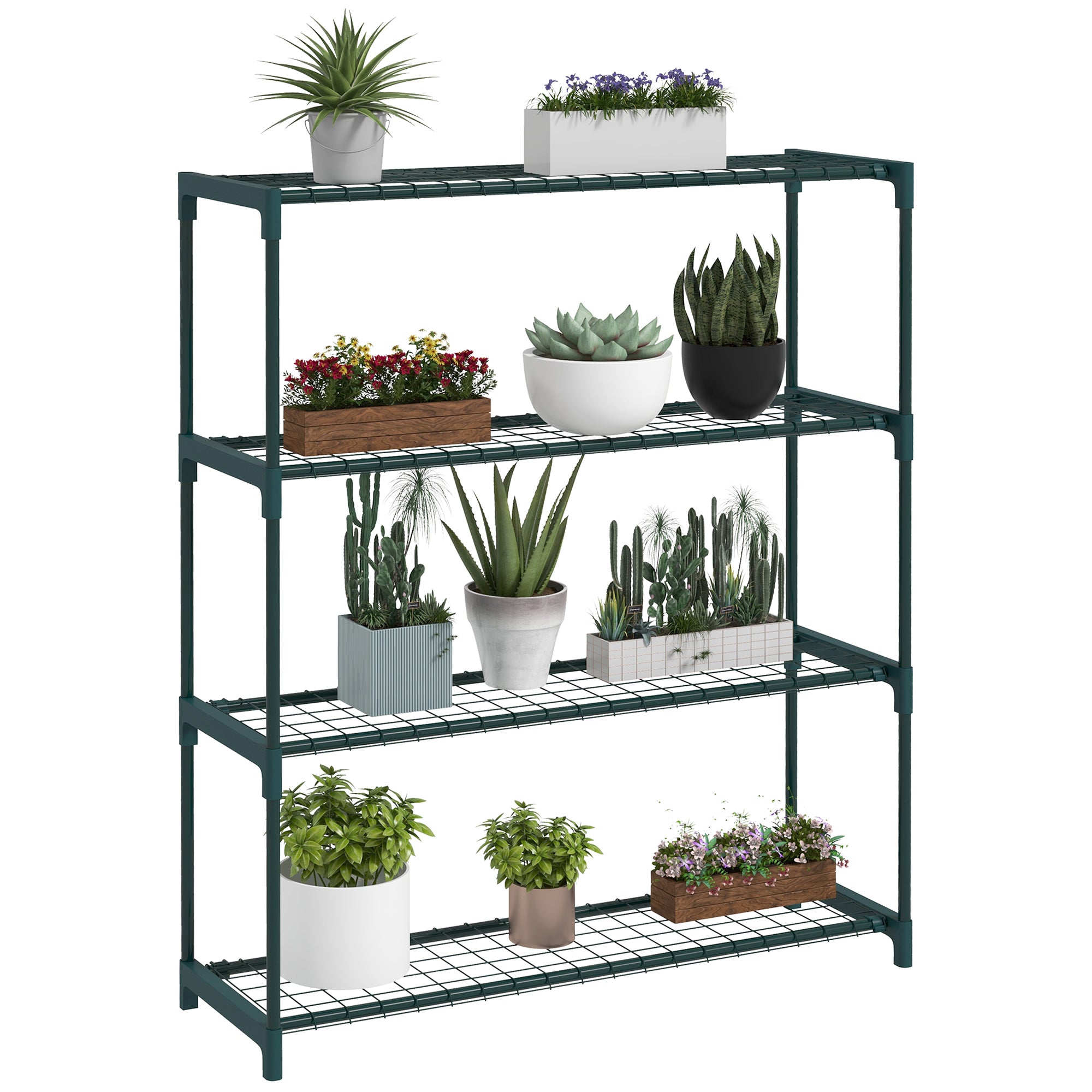 Outsunny Four-Tier Steel Plant Shelf - Black - North Peak Garden Furniture