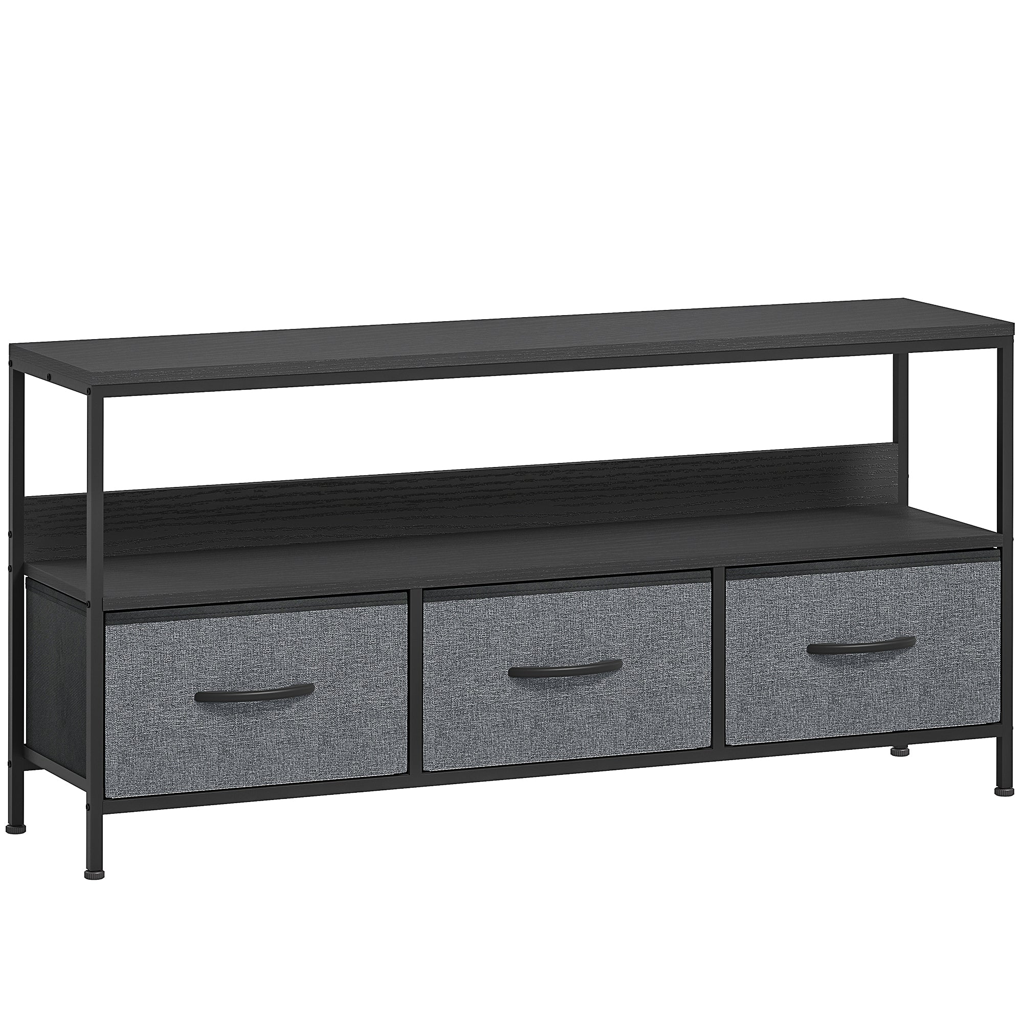 HOMCOM TV Stand Cabinet with 3 Foldable Drawers - Black - North Peak Garden Furniture