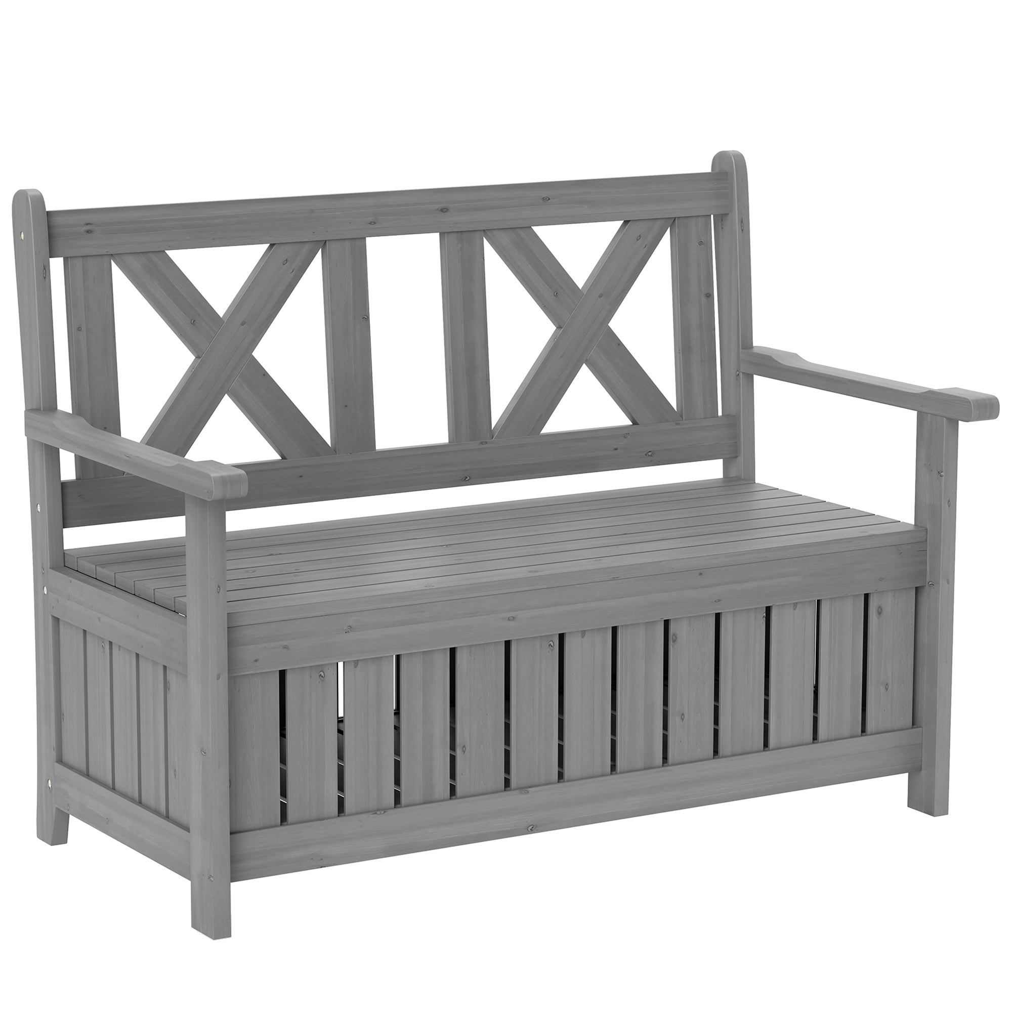 Outsunny 2-Seater Garden Storage Bench for Patio Wood Porch Decor Outdoor Seating, Charcoal Grey - North Peak Garden Furniture