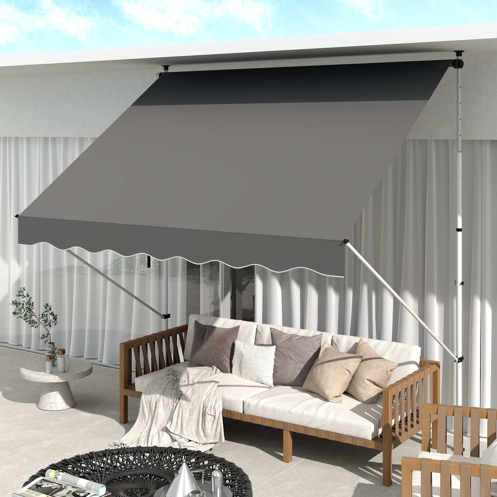 Outsunny 3x1.5m Adjustable Outdoor Aluminium Frame Awning Grey - North Peak Garden Furniture