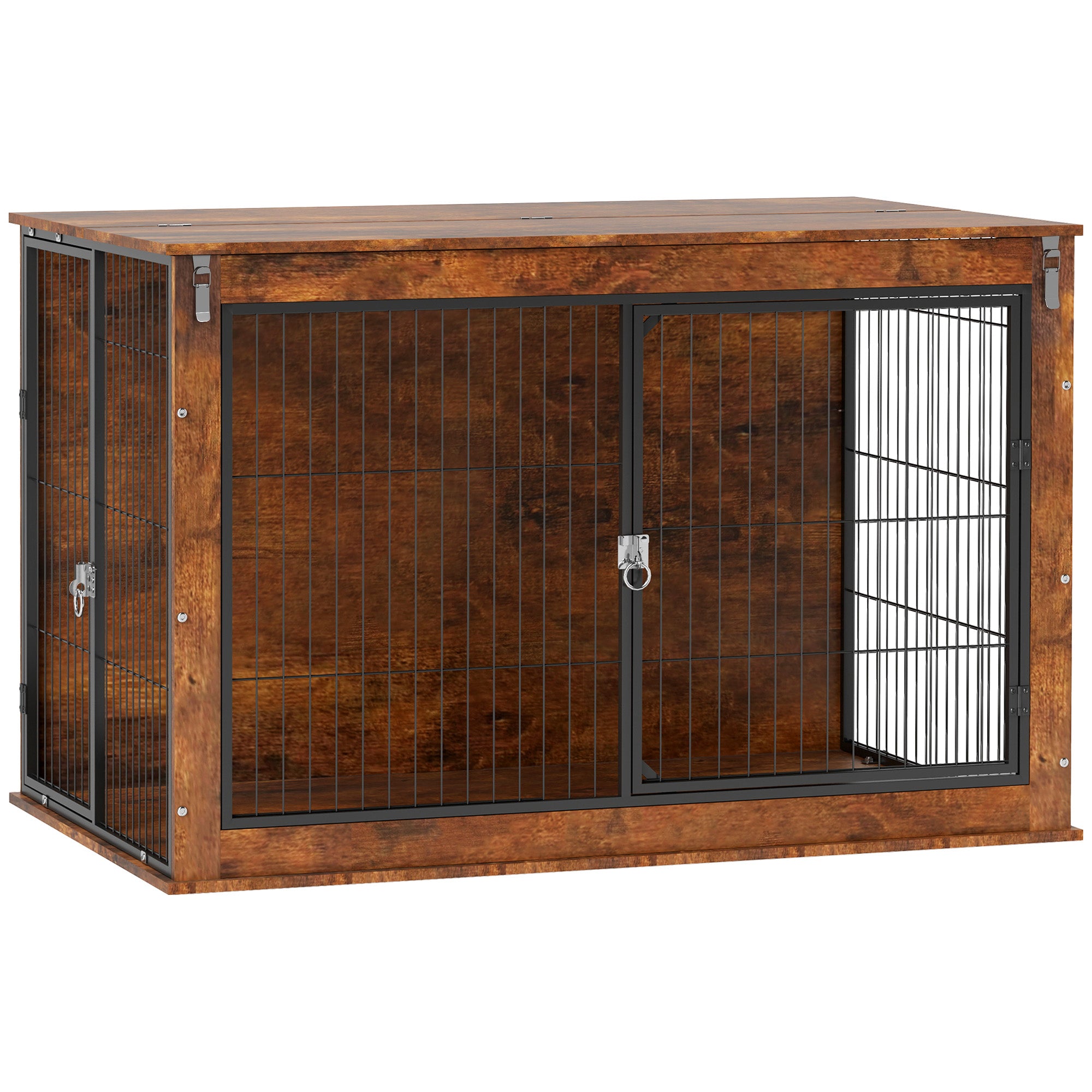 PawHut Dog Crate Furniture with Flip-up Top, 2 Doors, for Extra Large Dogs, 118 x 75 x 77cm, Rustic Brown - North Peak Garden Furniture