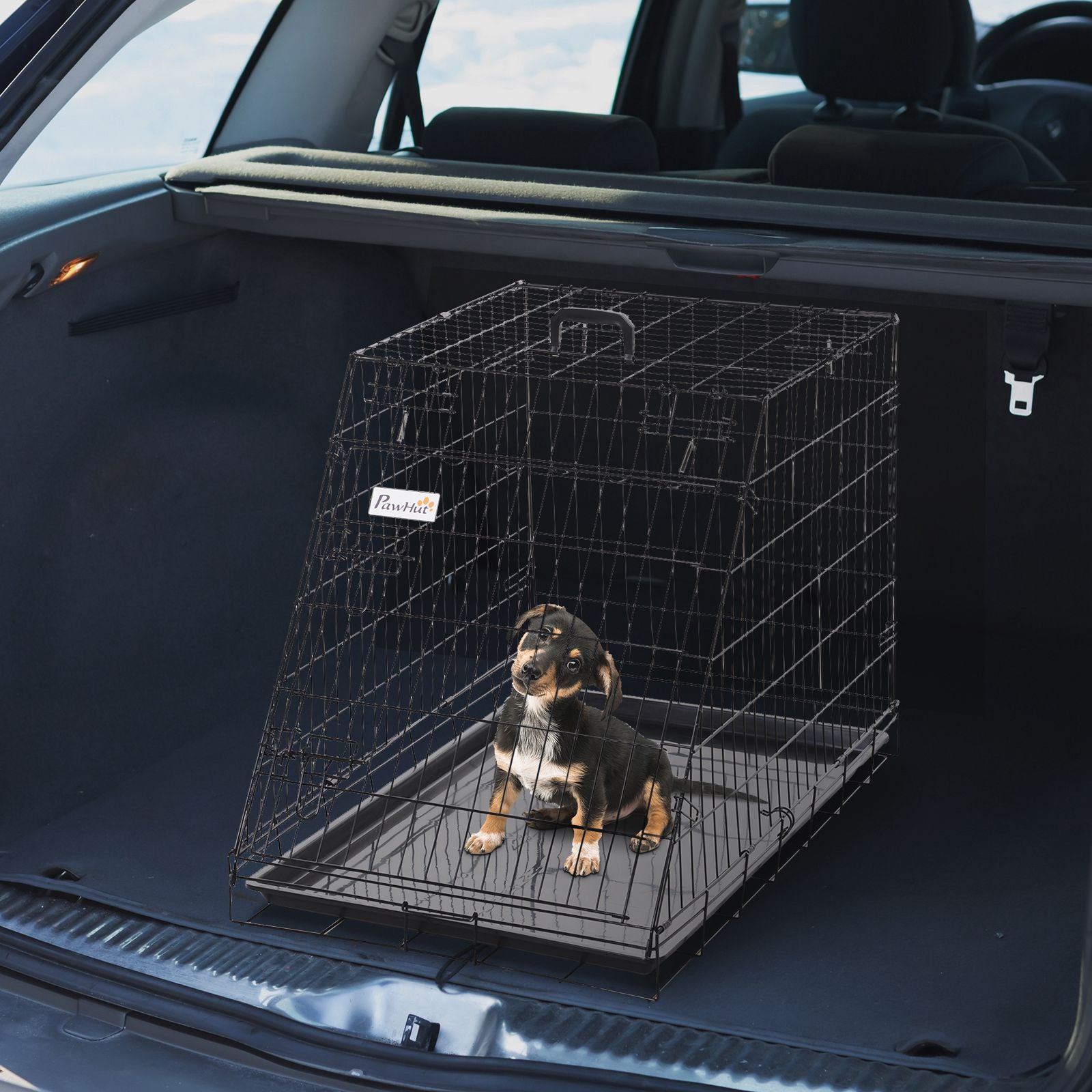 Pawhut Trapeze Collapsible Dog Pet Travel Box Cage Removable Tray 93 x 58 x 65cm - North Peak Garden Furniture