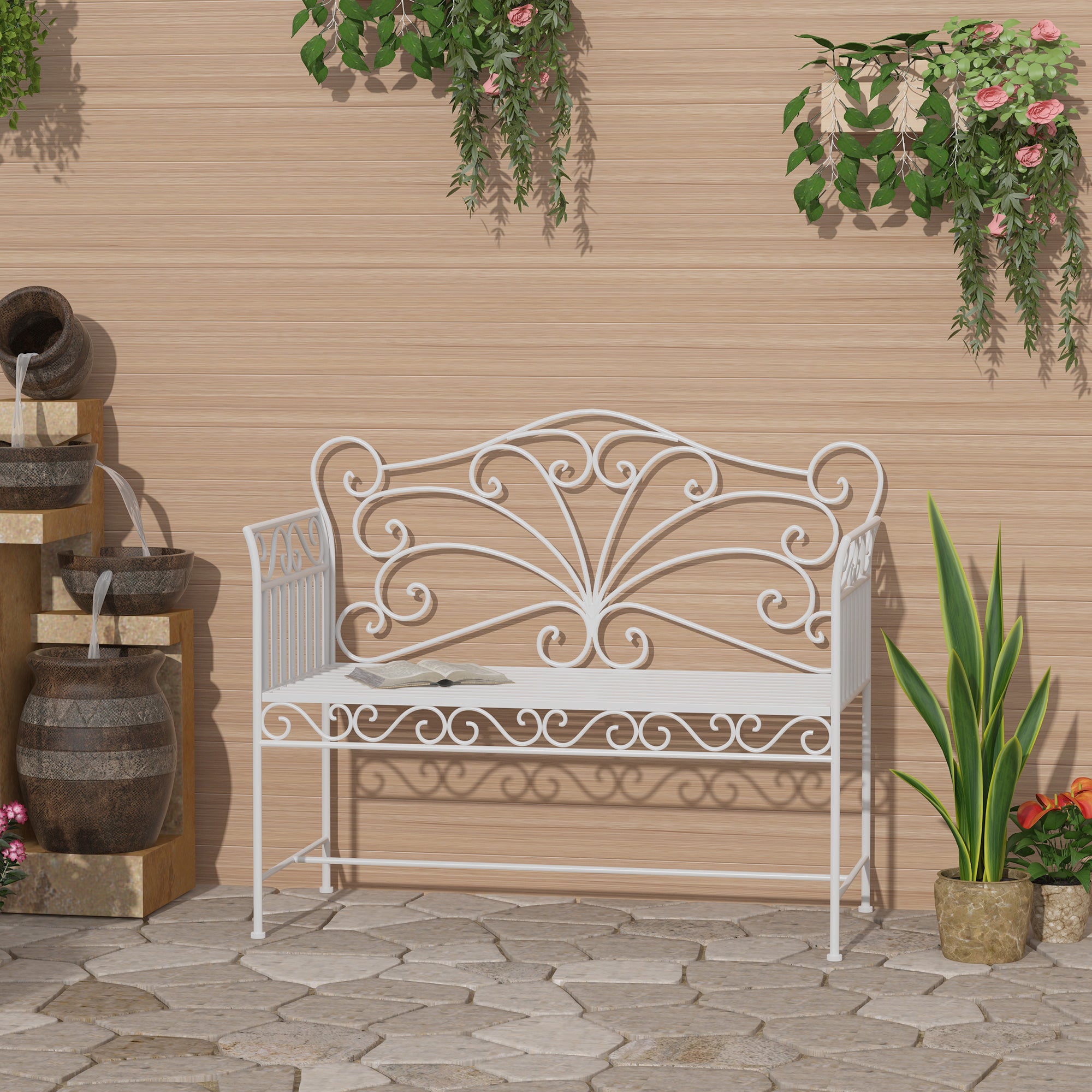 Outsunny Heavy-Duty Garden Bench-White - North Peak Garden Furniture