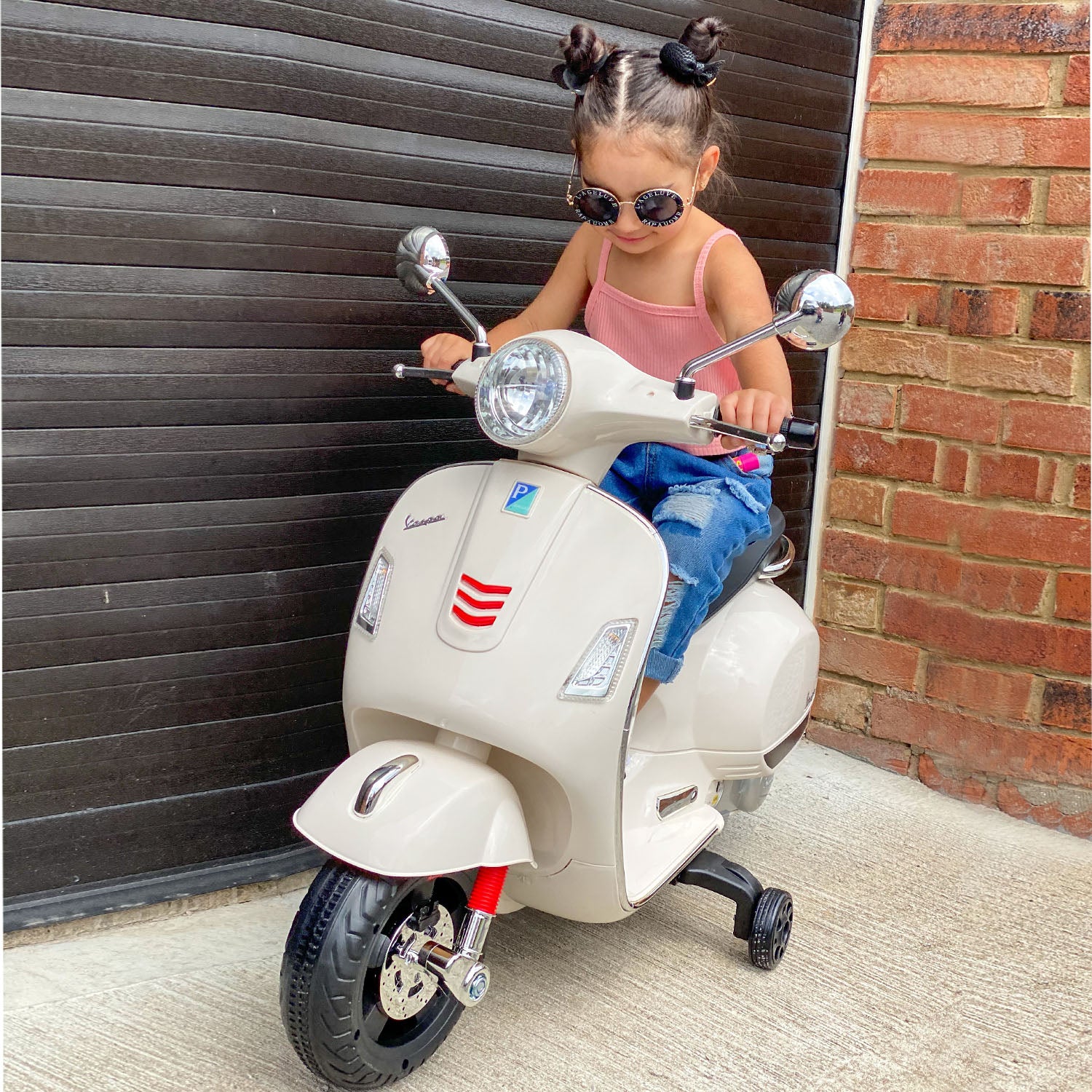 HOMCOM Kids Ride On Vespa Motorcycle W/LED Lights - White - North Peak Garden Furniture