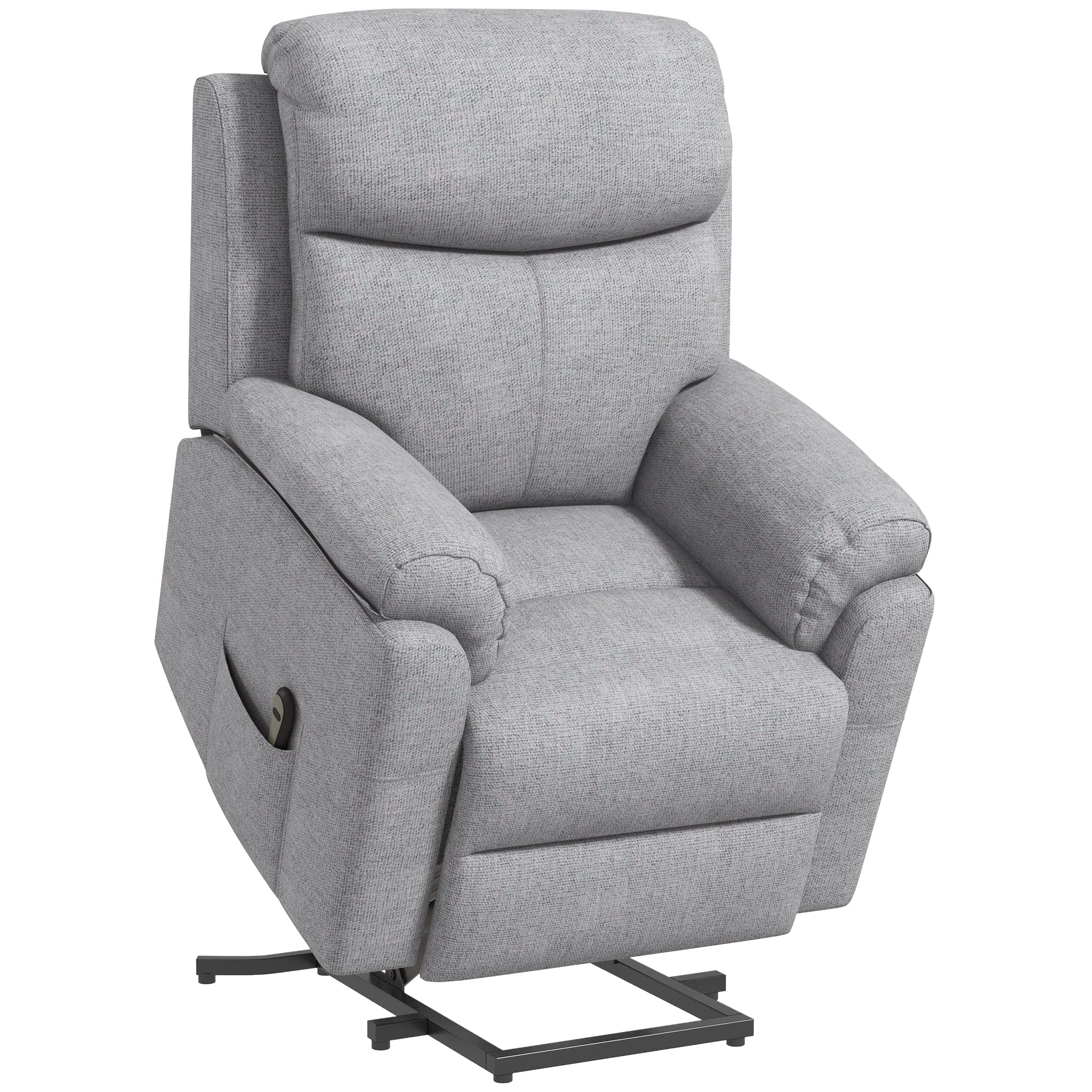 HOMCOM Power Lift Chair Electric Riser Recliner for Elderly with Massage, Linen Fabric Sofa Lounge Armchair with Remote Control and Side Pocket, Grey - North Peak Garden Furniture