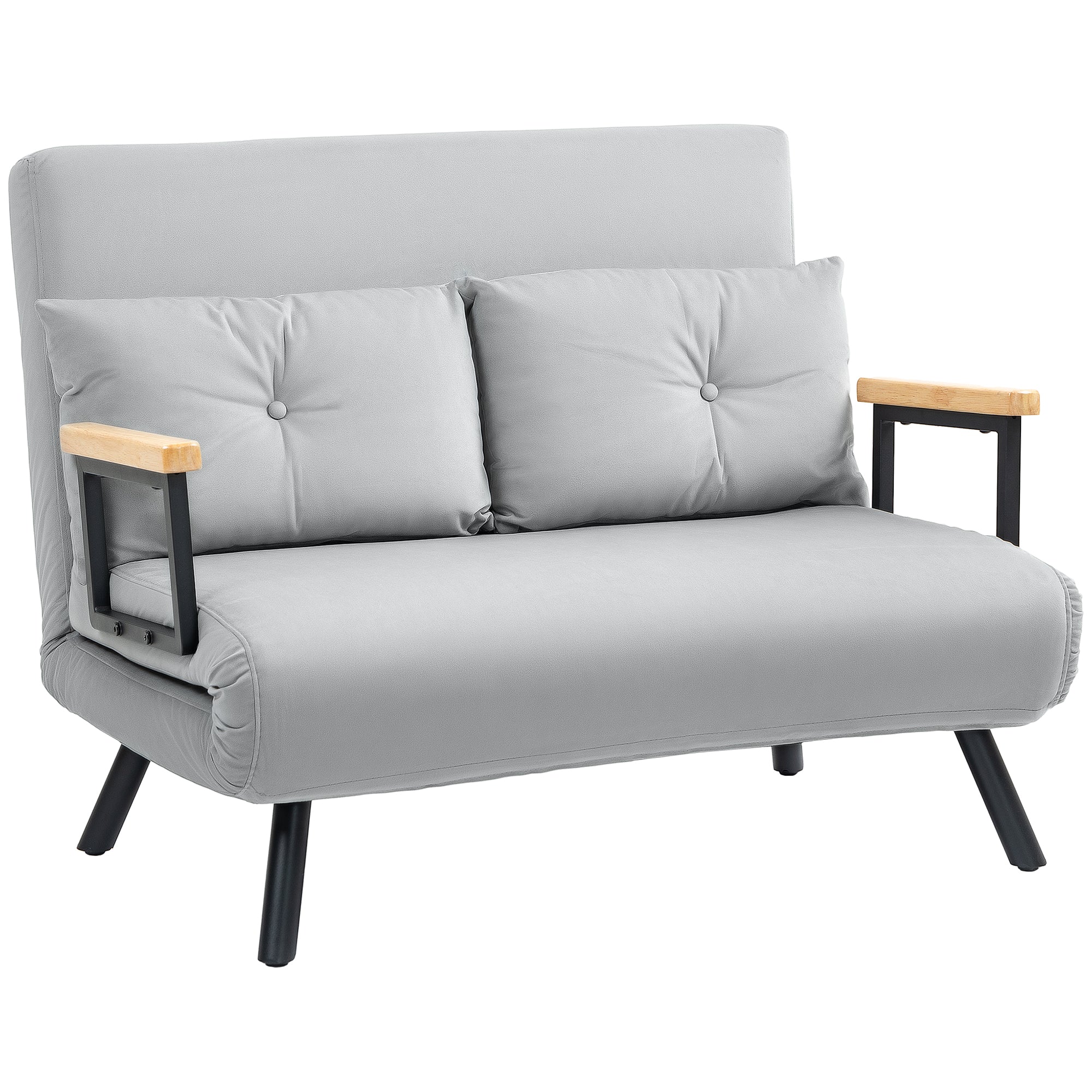 HOMCOM 4-in-1 Velvet-Feel Double Sofa Bed, with Pillows - Light Grey - North Peak Garden Furniture