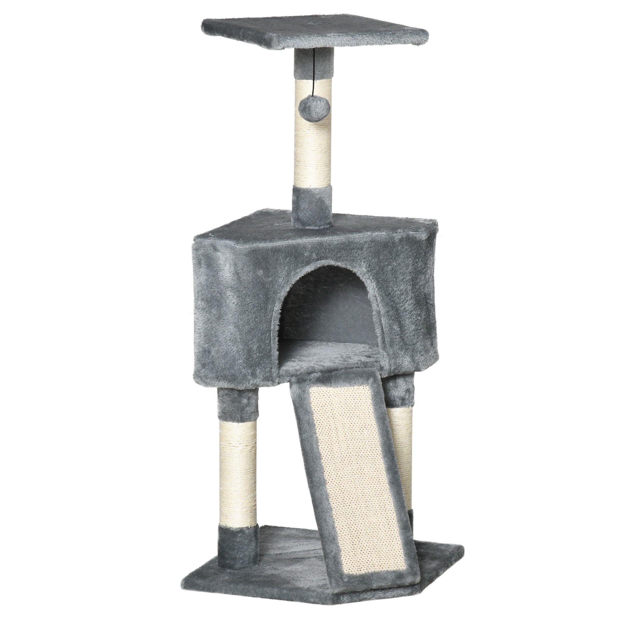 PawHut Corner Cat Tree for Indoor Cats, Kitten Tower with Scratching Post House Ladder Toy - Grey - North Peak Garden Furniture
