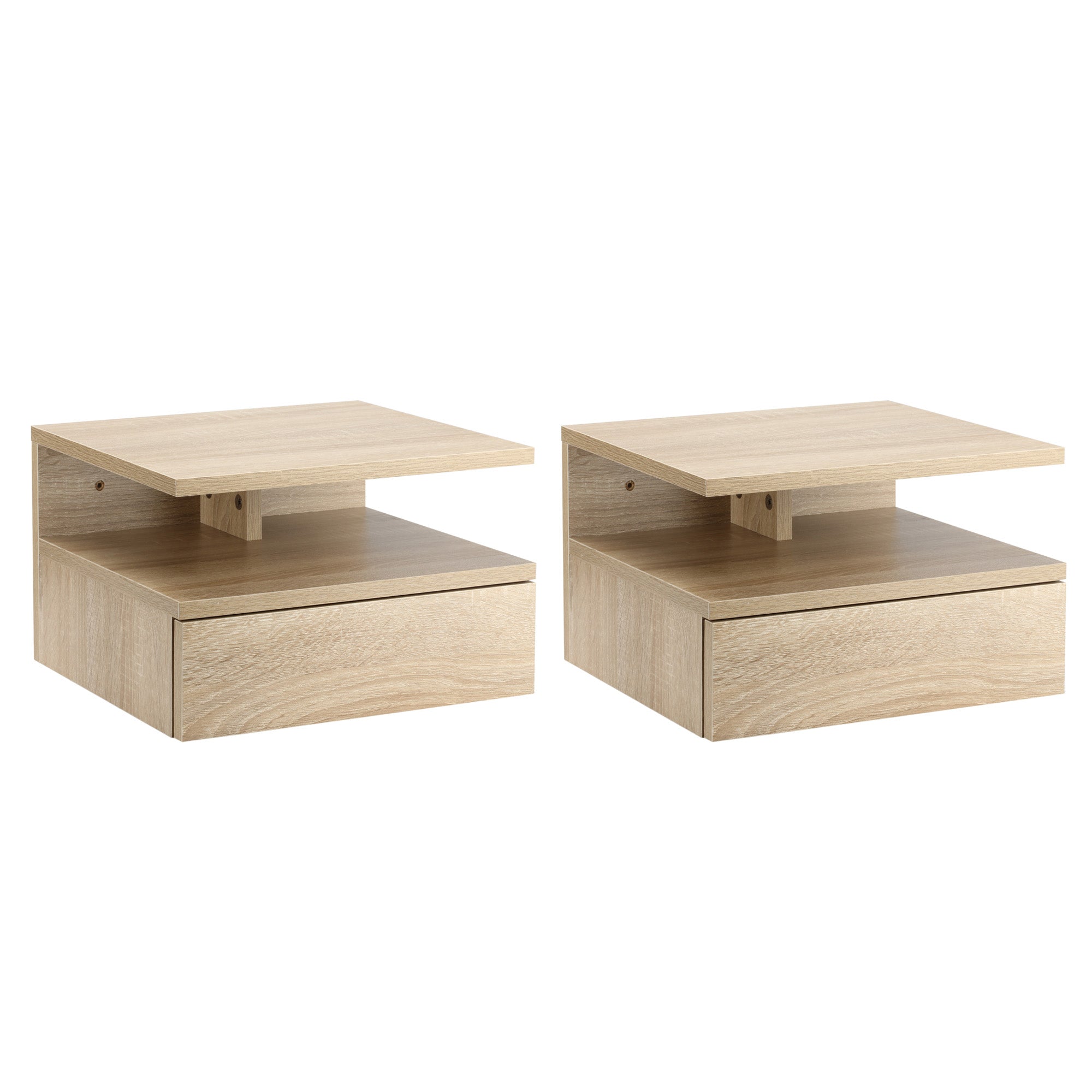 HOMCOM Set of Two Floating Bedside Tables - Oak Tone - North Peak Garden Furniture