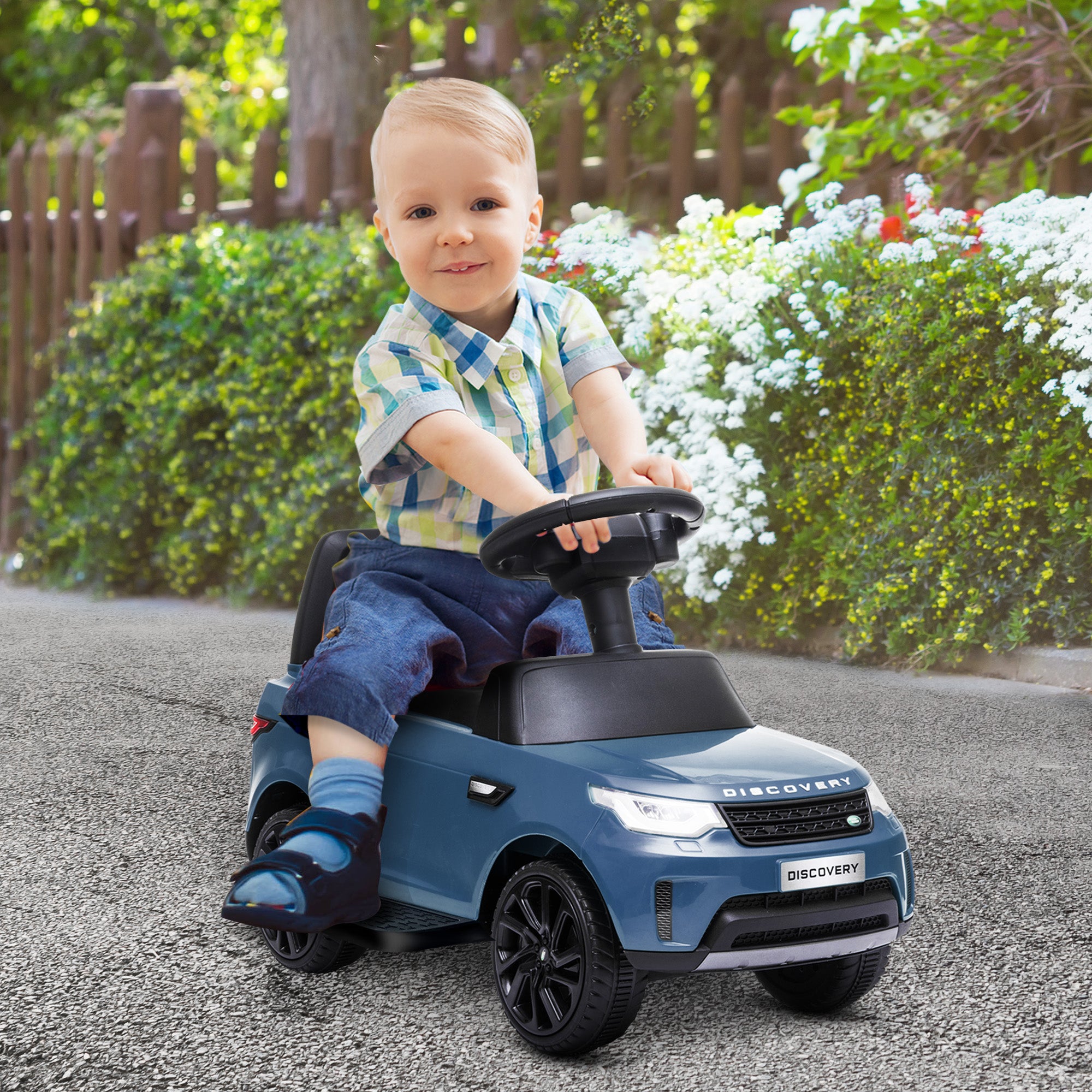 AIYAPLAY 2 in 1 Land Rover Licensed 6V Kids Electric Ride On Car Sliding Car w/ Headlights Music, for 18-60 Months Light Blue - North Peak Garden Furniture