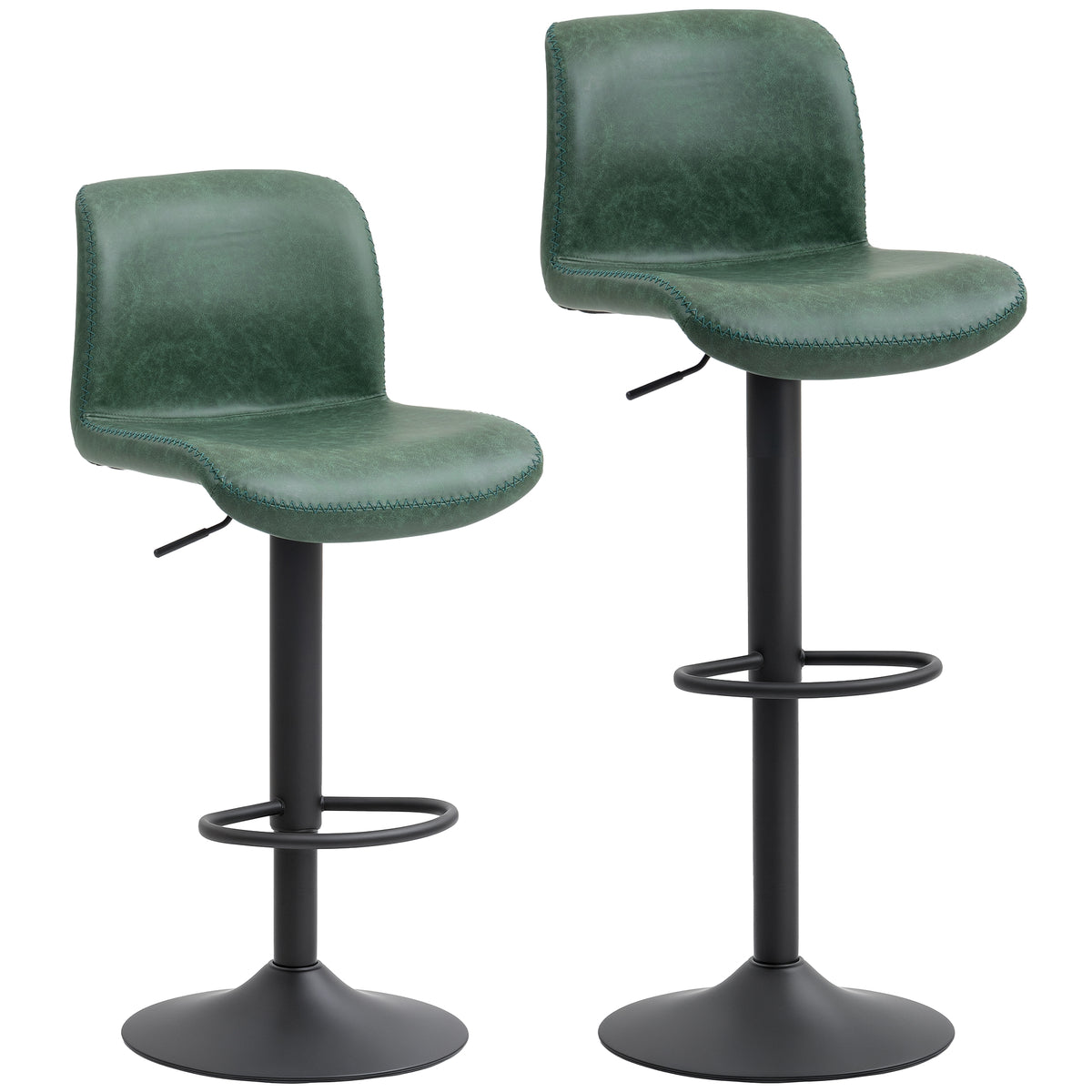 HOMCOM Bar Stools Set of 2, PU Leather Barstools with Backrest and Footrest for Kitchen, Counter, Breakfast Bar, Green