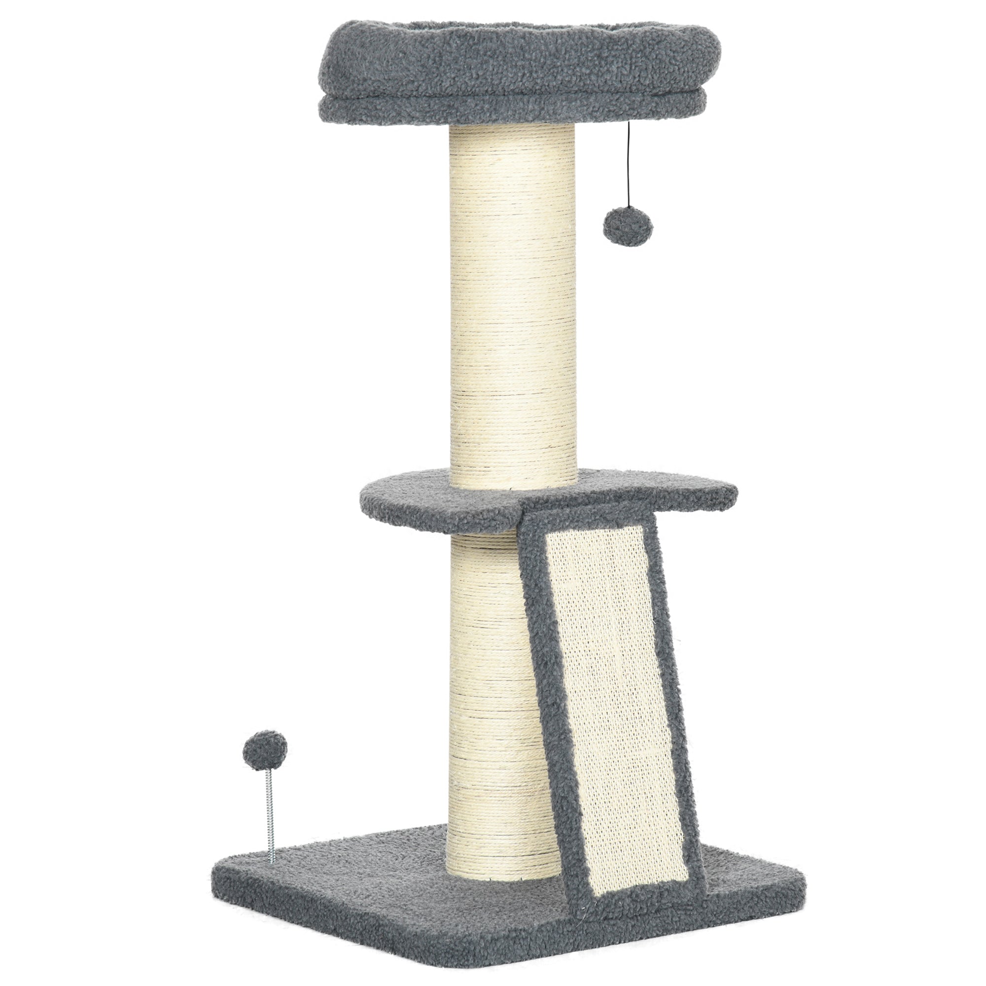 PawHut Cat Tree Tower with Scratching Posts, Pad, Bed, Toy Ball-Dark Grey - North Peak Garden Furniture