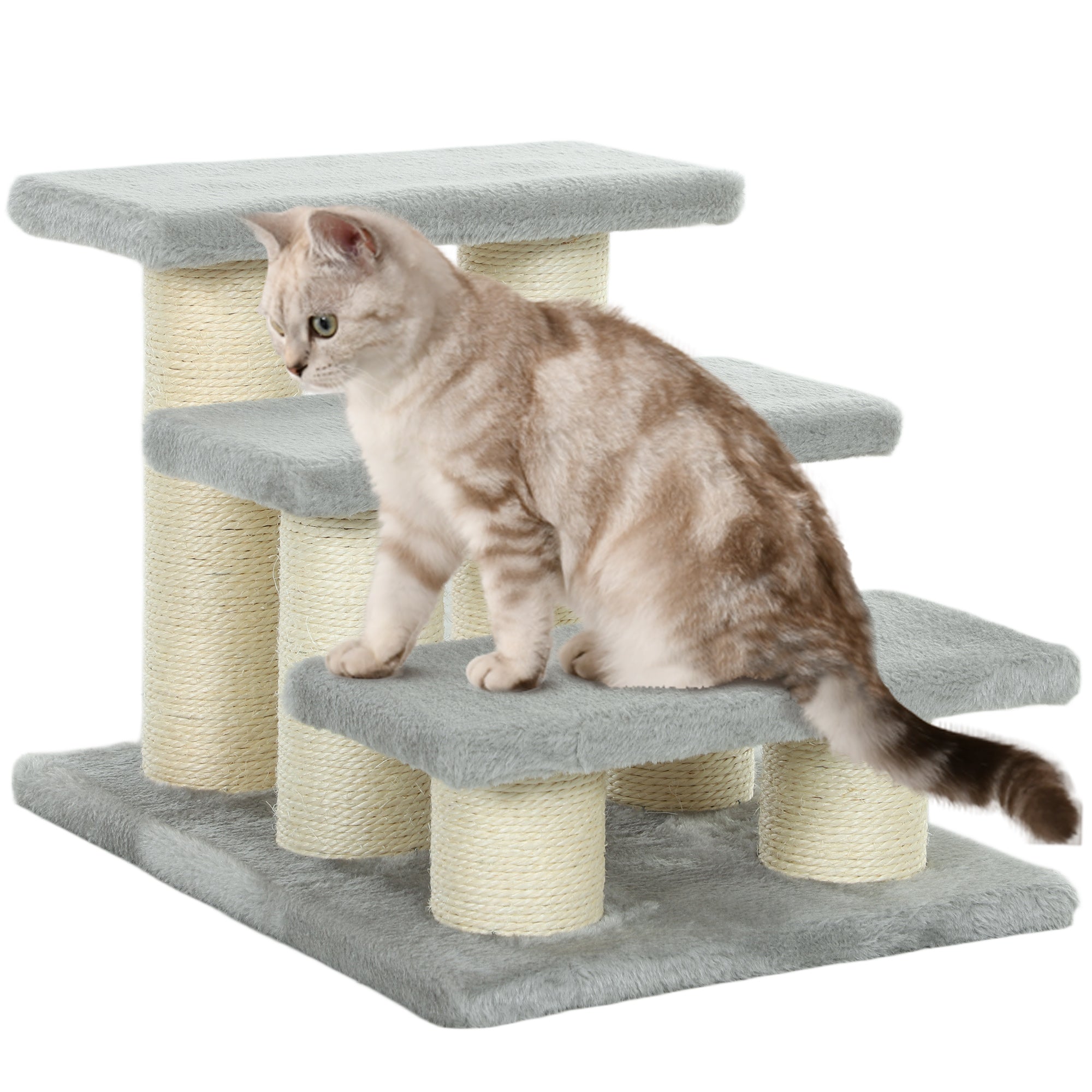 PawHut Pet Stairs 3-step Pet Ladder Cat dog Stairs Climb Ladder Cat Tree, Grey - North Peak Garden Furniture