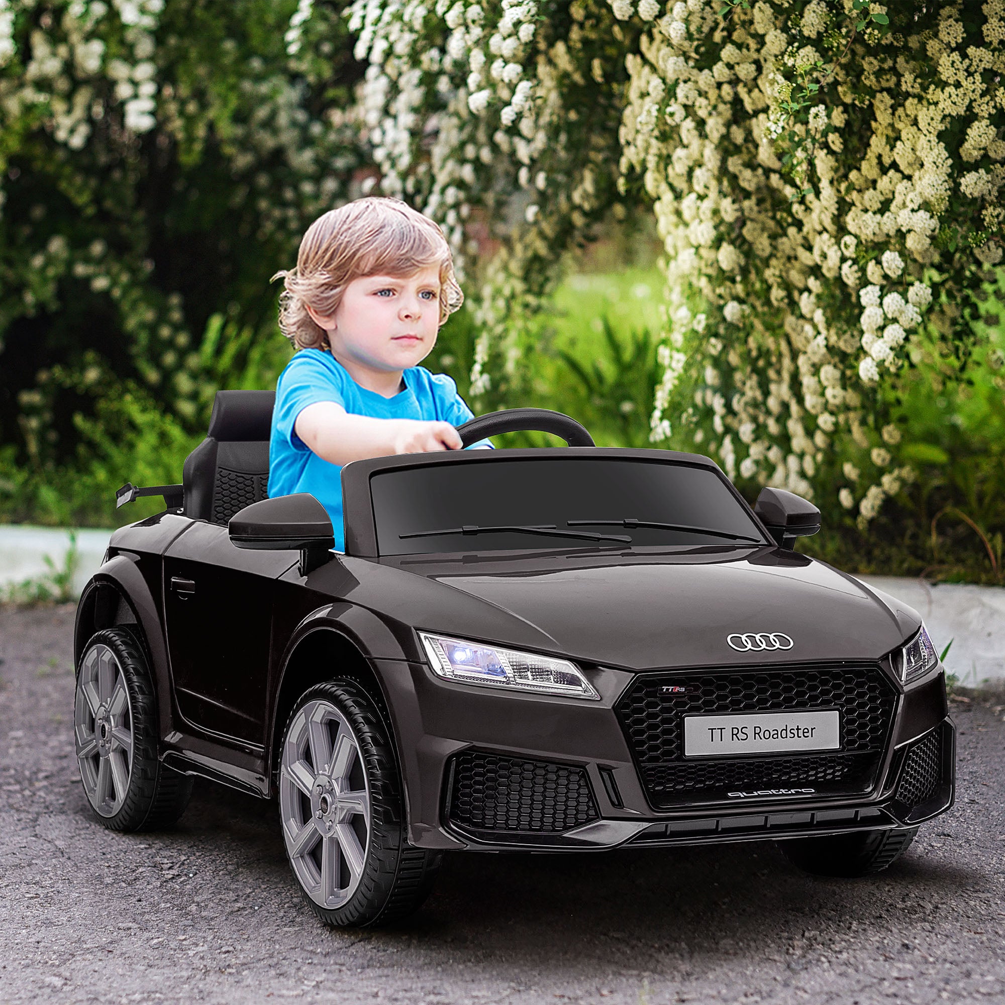 HOMCOM Kids Licensed Audi TT Ride-On Car 12V Battery w/ Remote Suspension Headlights and MP3 Player 2.5-5km/h Black - North Peak Garden Furniture