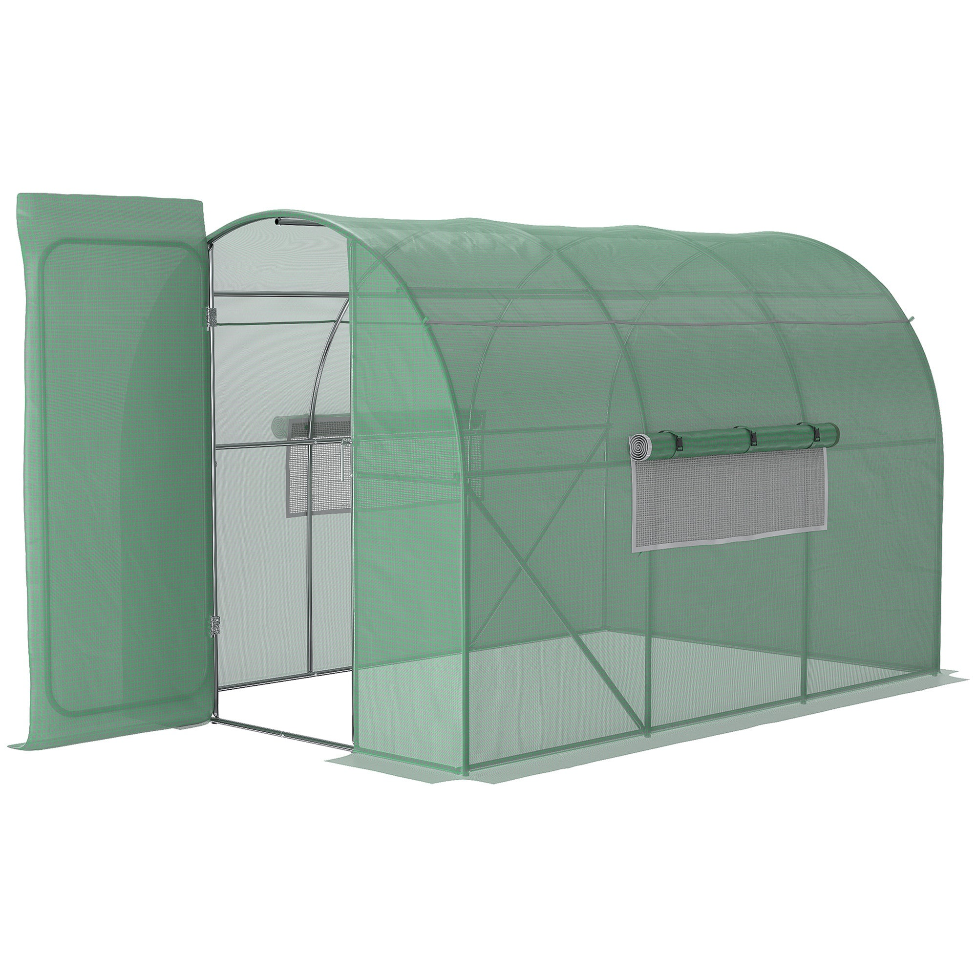 Outsunny Large Polytunnel Walk In Greenhouse, Plant Gardening Tunnel Green House with Metal Hinged Door, Galvanised Steel Frame & Mesh Windows, Green (3 x 2 m) - North Peak Garden Furniture