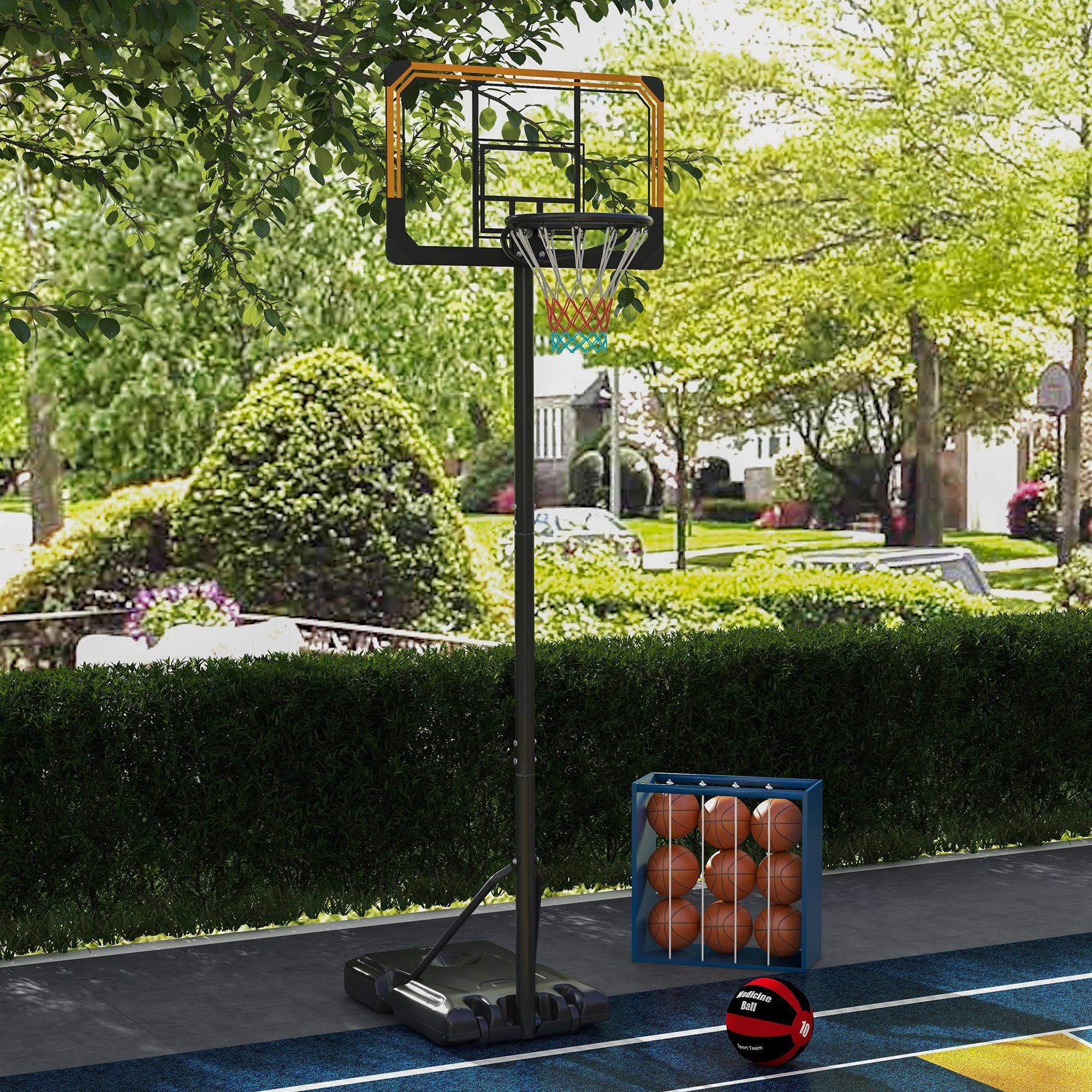 SPORTNOW Height Adjustable Basketball Stand Net Set System, Freestanding Basketball Hoop and Stand with Wheels, 182-213cm - Black - North Peak Garden Furniture