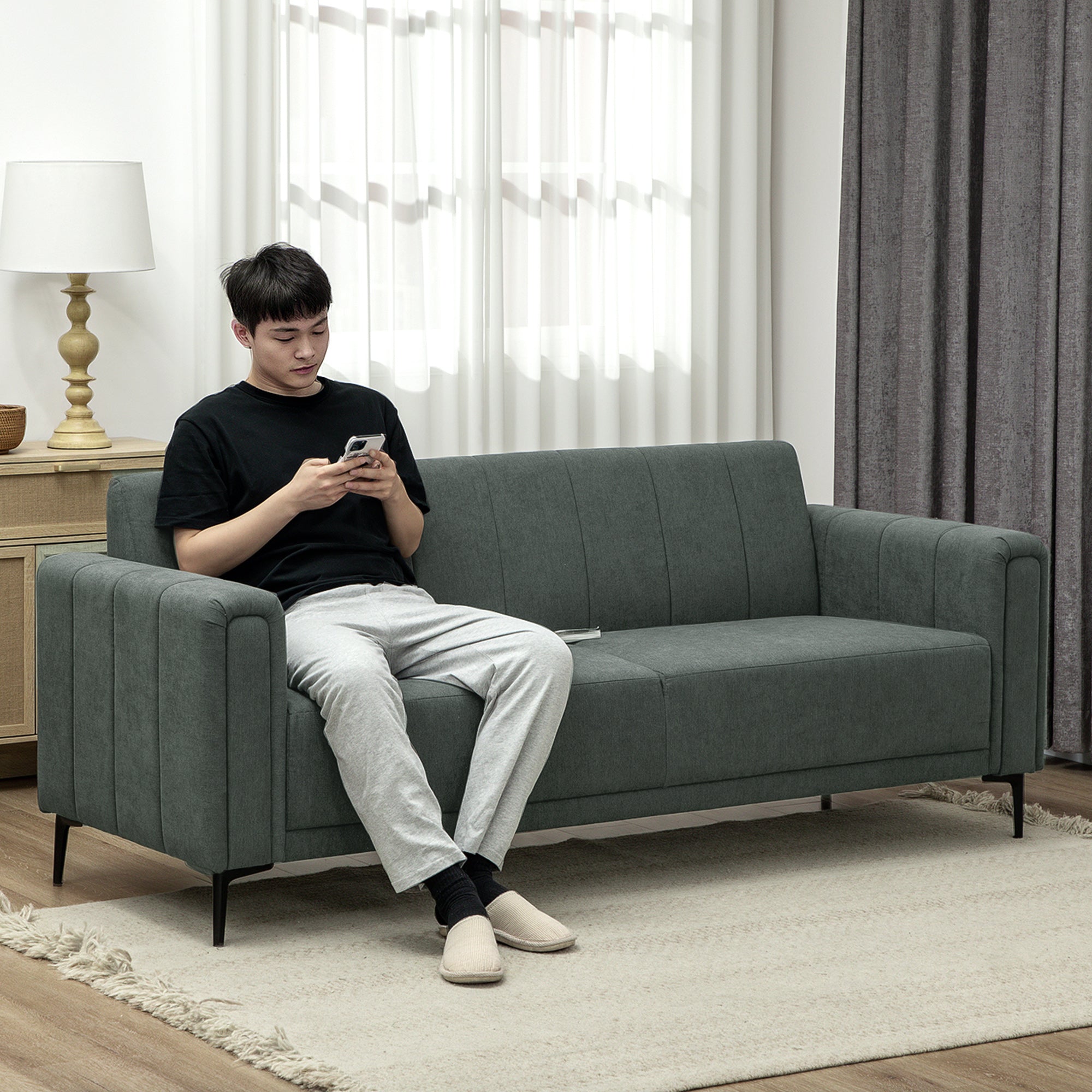 HOMCOM Three-Seater Relaxed Modern Sofa - Grey - North Peak Garden Furniture