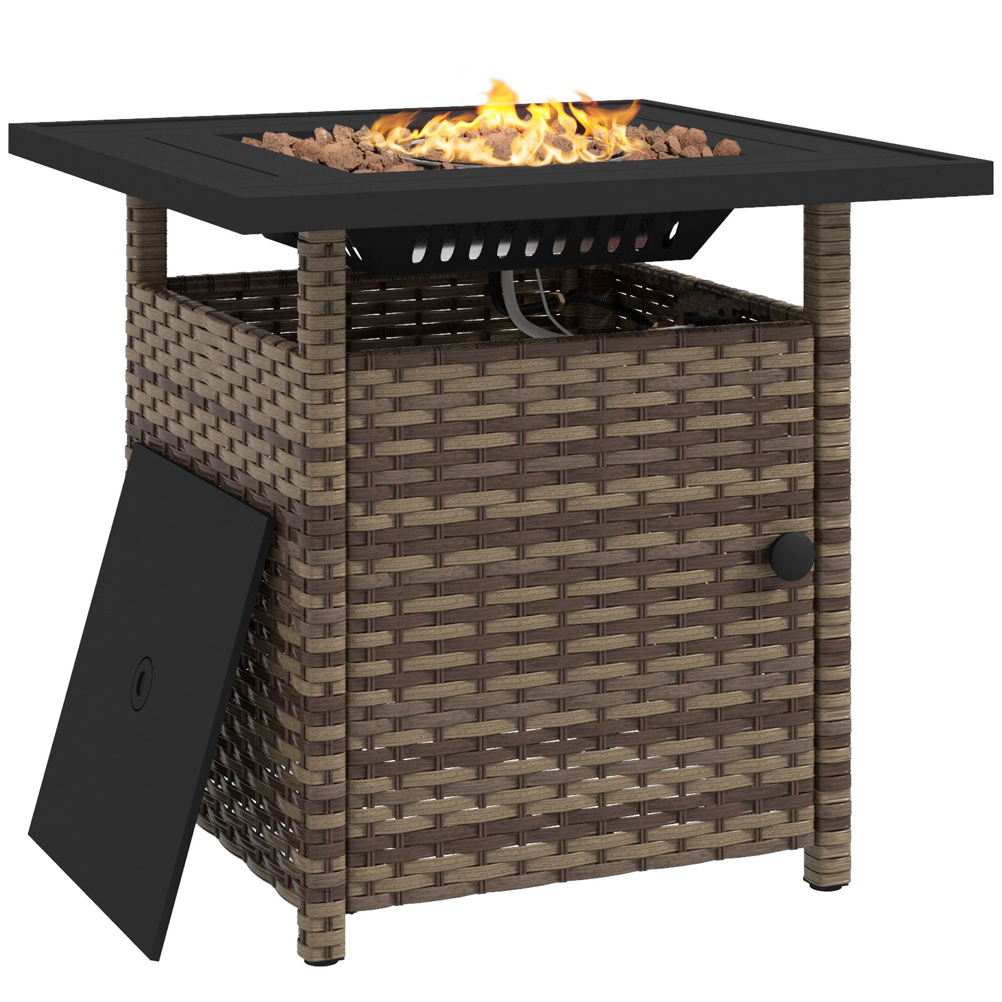 Outsunny 72.5 x 72.5cm 50,000 BTU Fire Pit Table, with Cover - Brown - North Peak Garden Furniture