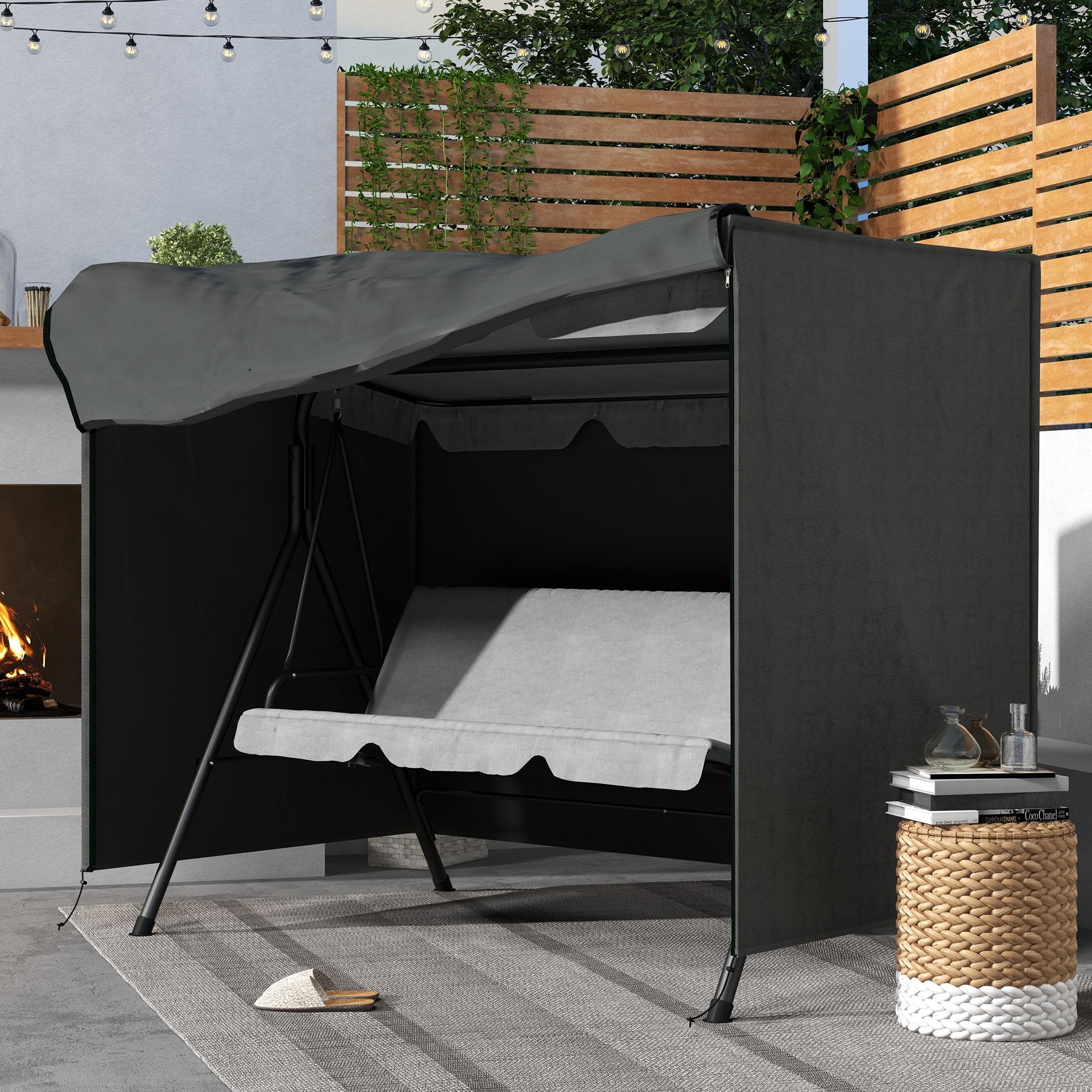 Outsunny 205 x 124cm Three-Seater Swing Chair Protective Cover Dark Grey - North Peak Garden Furniture