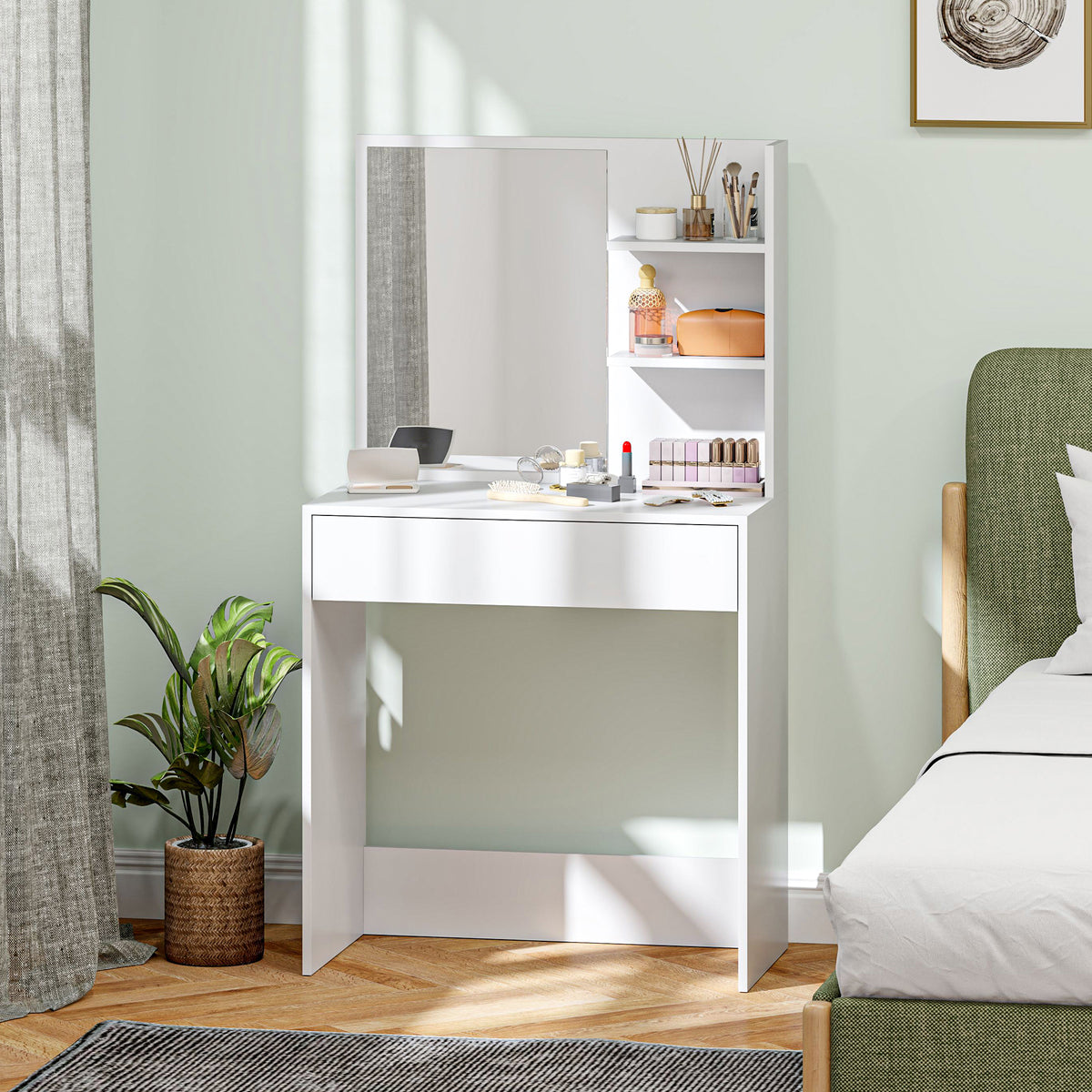 HOMCOM Dressing Table with Mirror and Storage - White