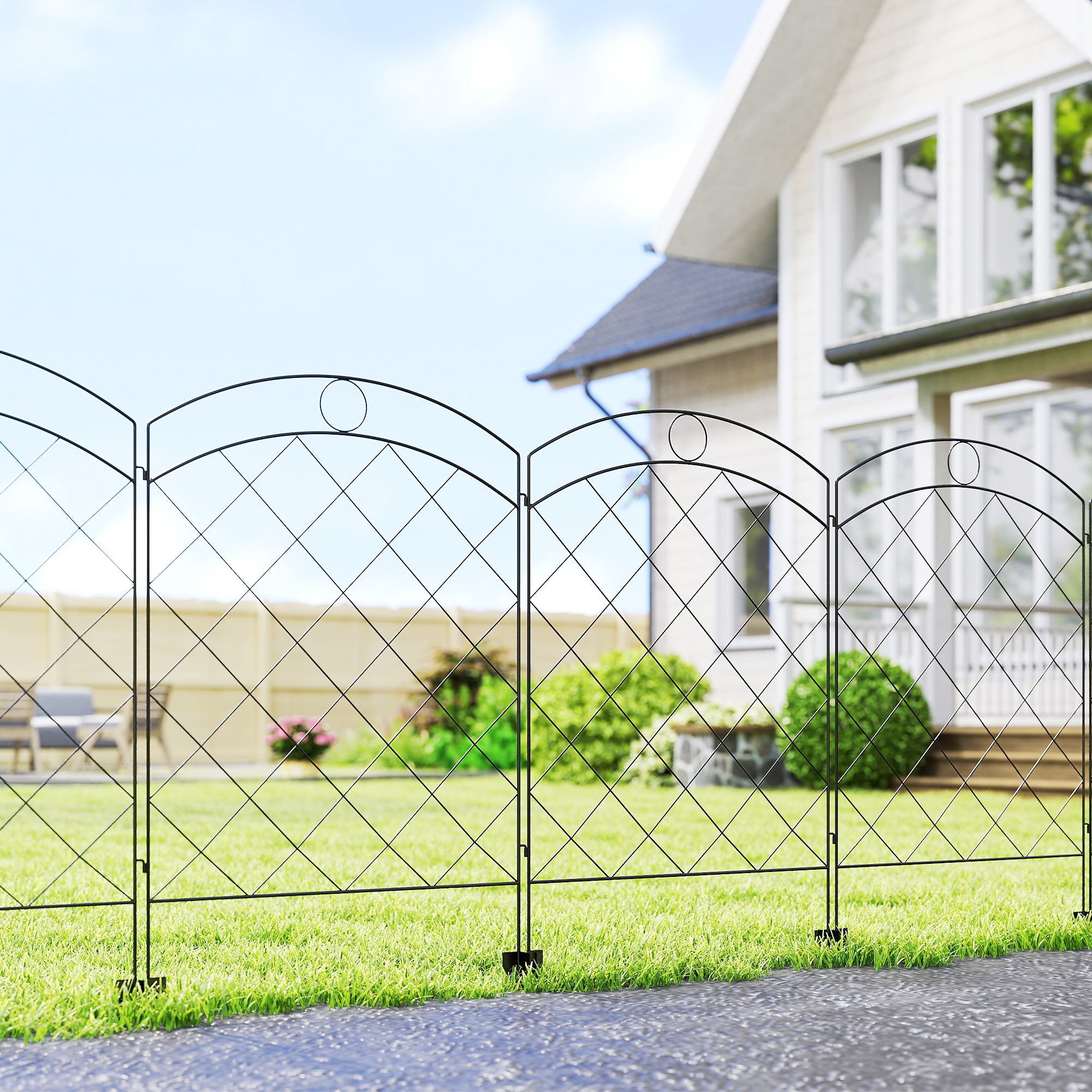 Outsunny Steel Decorative Outdoor Picket Fence Panels Set of 4, Black