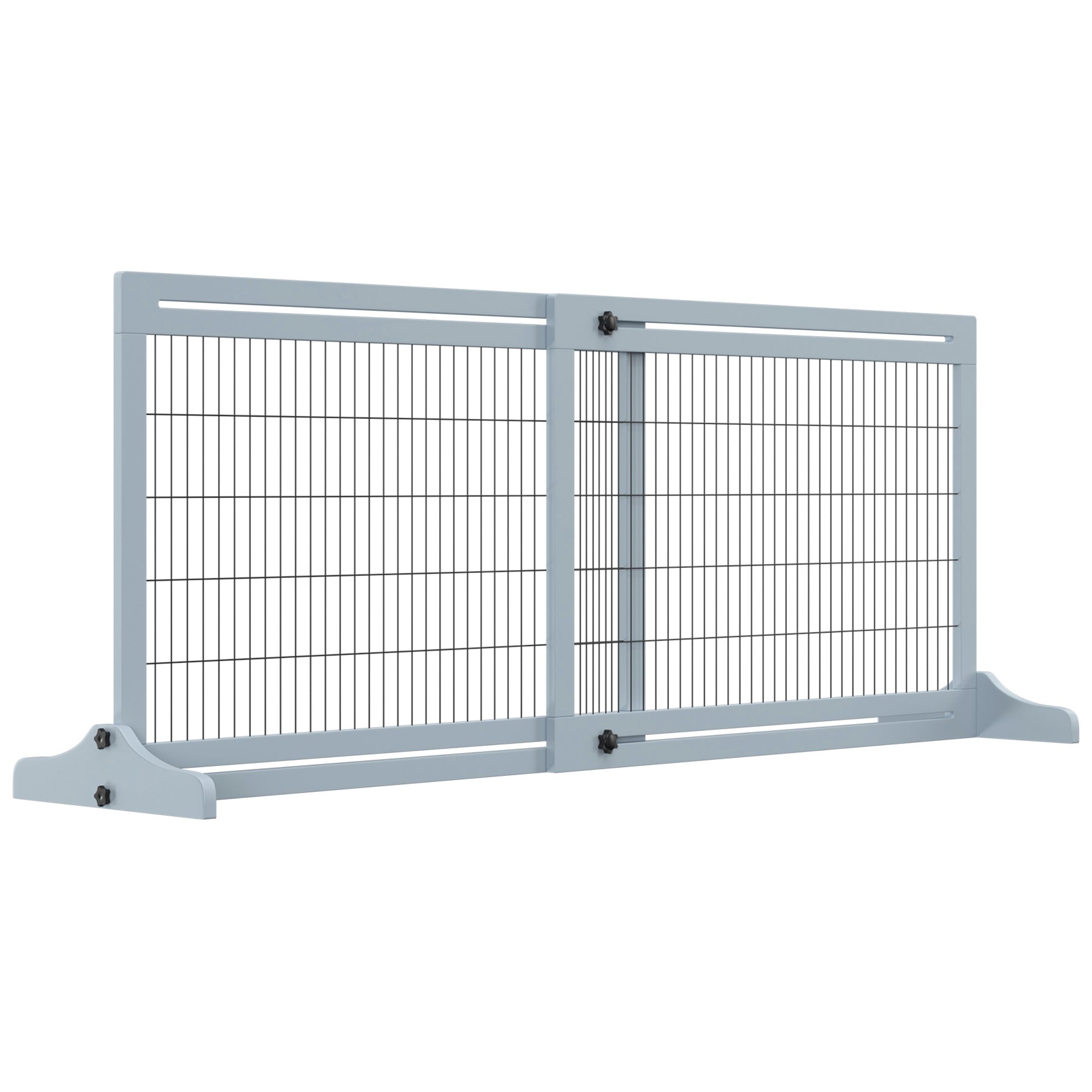 PawHut Freestanding Dog Gate, Foldable Pet Fence, Indoor Wood Barrier, Stair Gate with Support Feet, for Doorway, Hallway, Small and Medium Dogs, 69H x 104-183 cm, Blue-grey - North Peak Garden Furniture