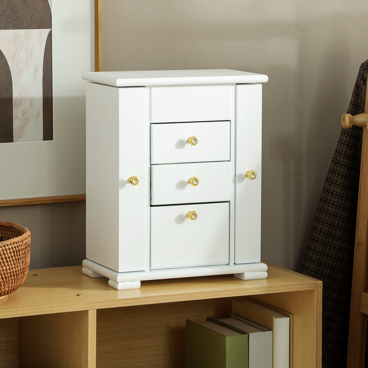 HOMCOM 4-Tier Jewellery Box with Mirror and 3 Drawers - White
