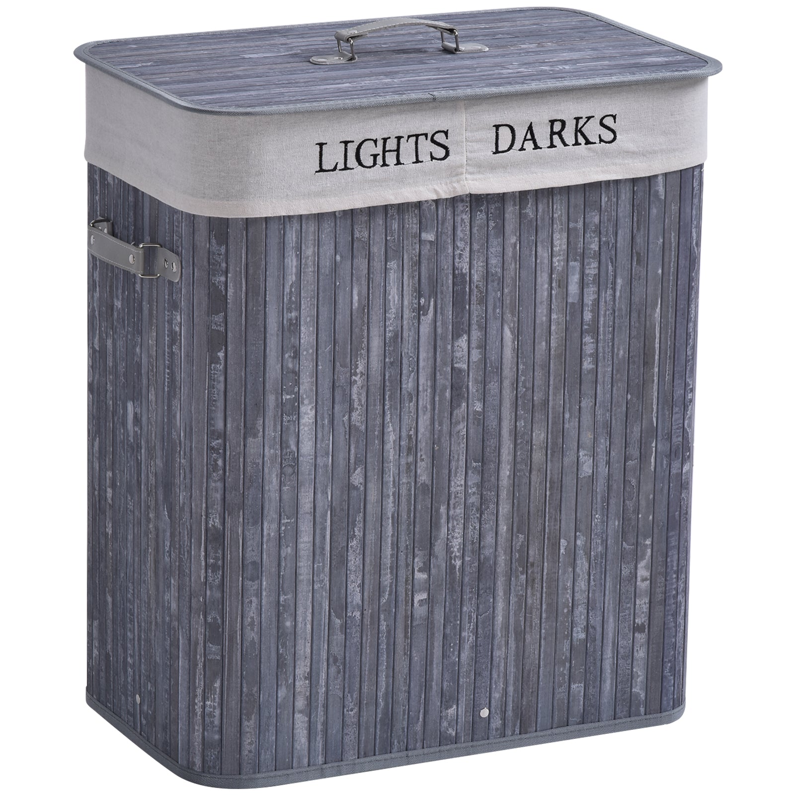 HOMCOM 100L Collapsible Natural Wood Laundry Hamper Organizer Clothes Washing Basket Bin Storage Box w/Lid Removable Lining 52x32x63cm, Grey - North Peak Garden Furniture